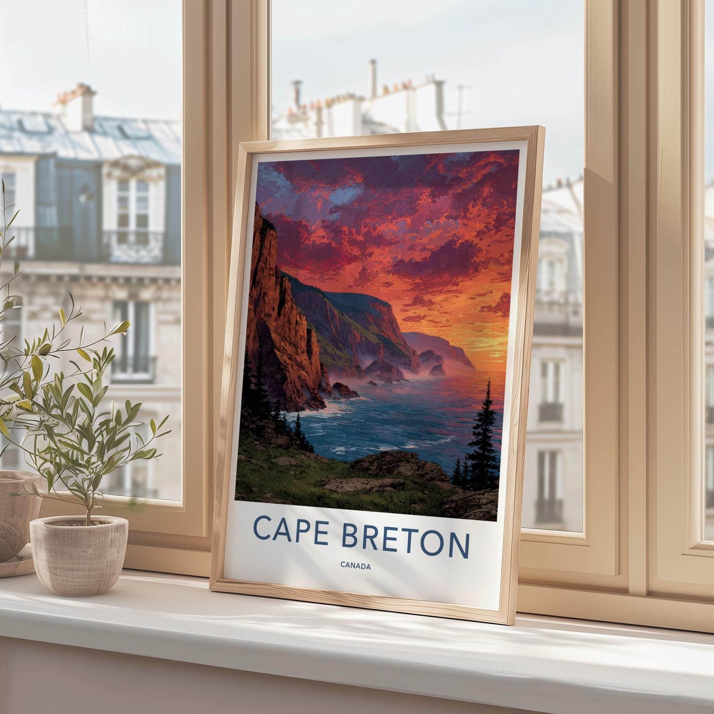 Cape Breton Poster - Canada Travel Art - Sunset Cliffside Glow Wall Decor