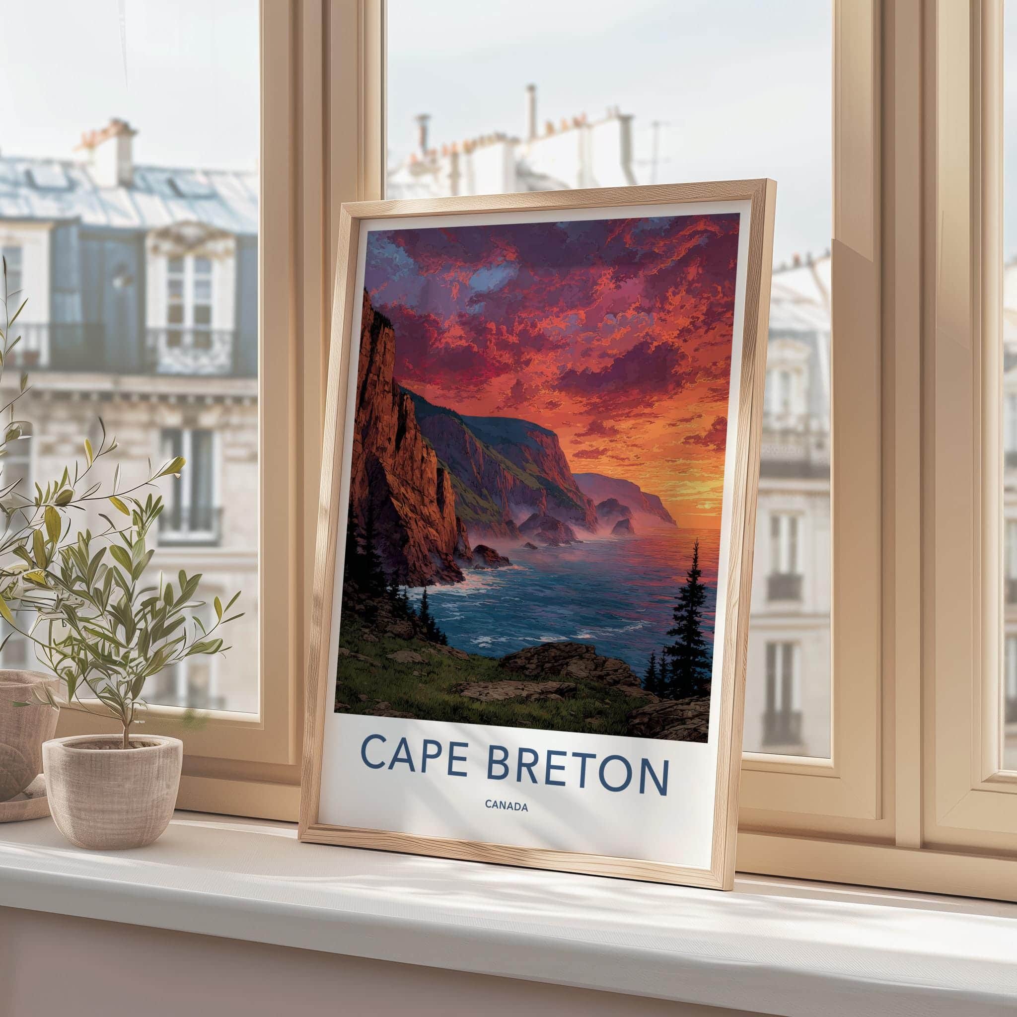Cape Breton Poster - Canada Travel Art - Sunset Cliffside Glow Wall Decor
