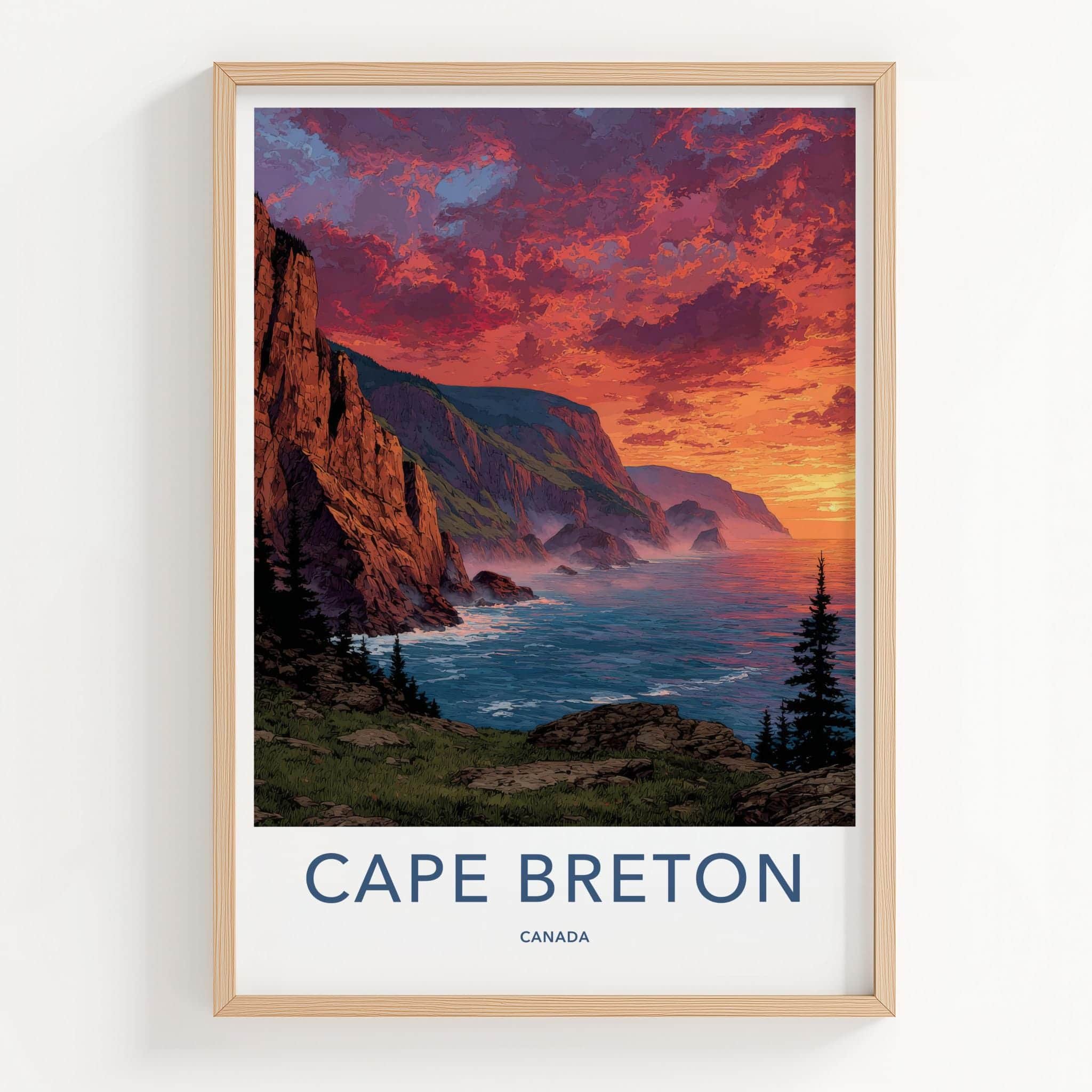 Cape Breton Poster - Canada Travel Art - Sunset Cliffside Glow Wall Decor