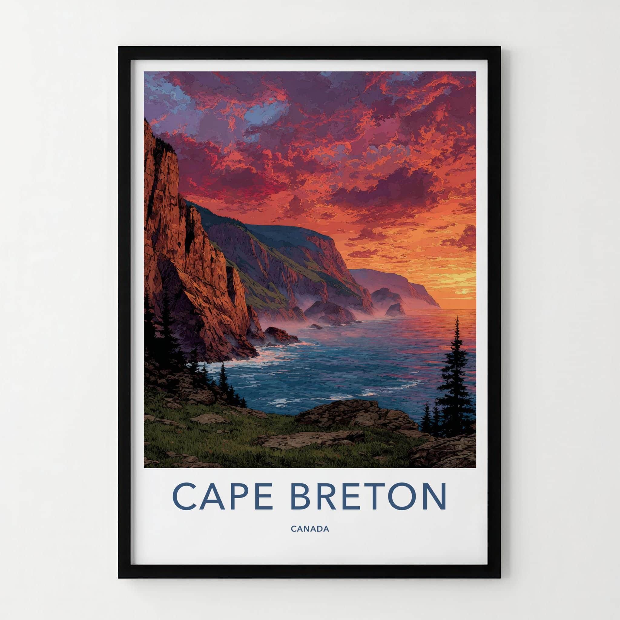 Cape Breton Poster - Canada Travel Art - Sunset Cliffside Glow Wall Decor