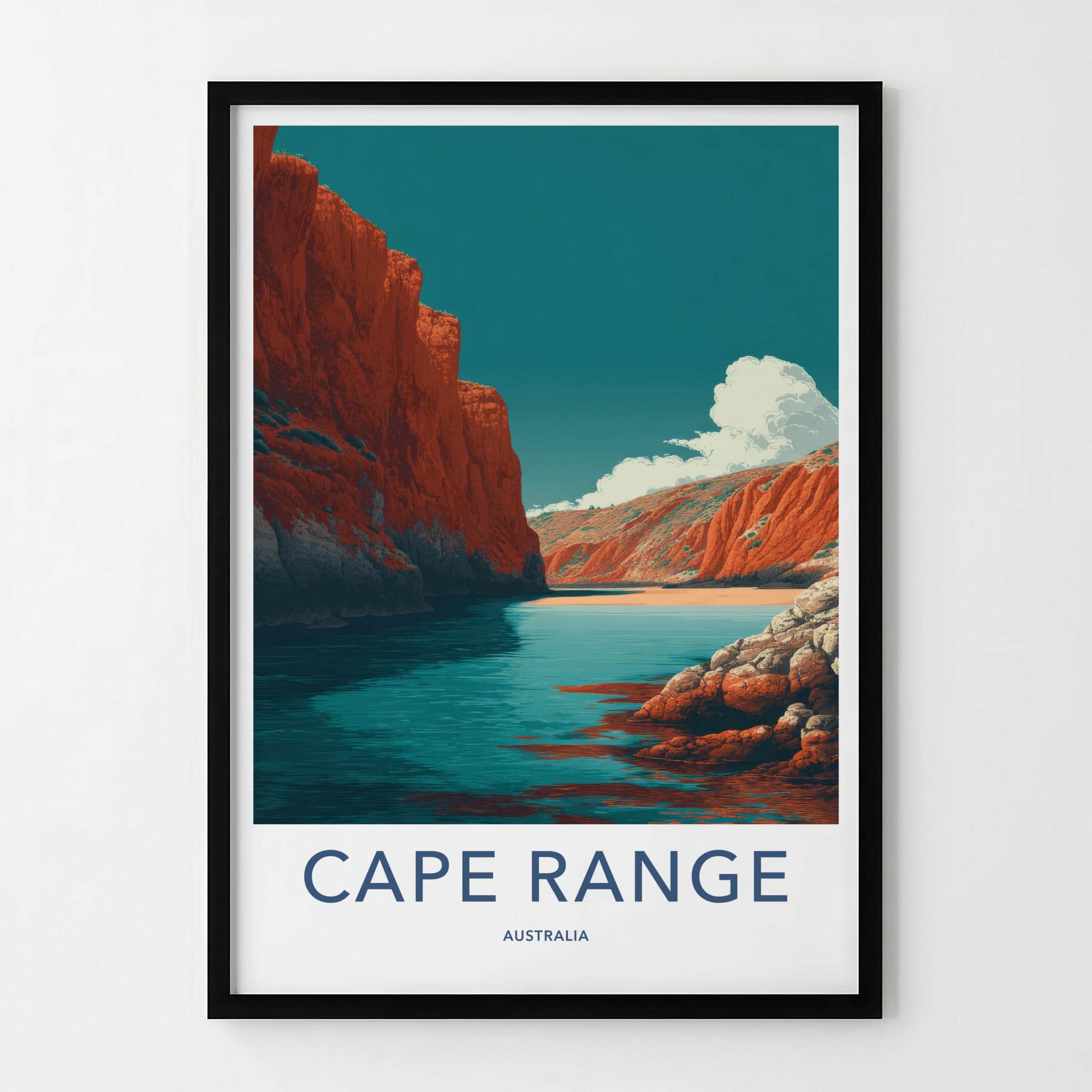 Cape Range Poster - Australia Travel Print - Canyon Bay Azure Room Decor