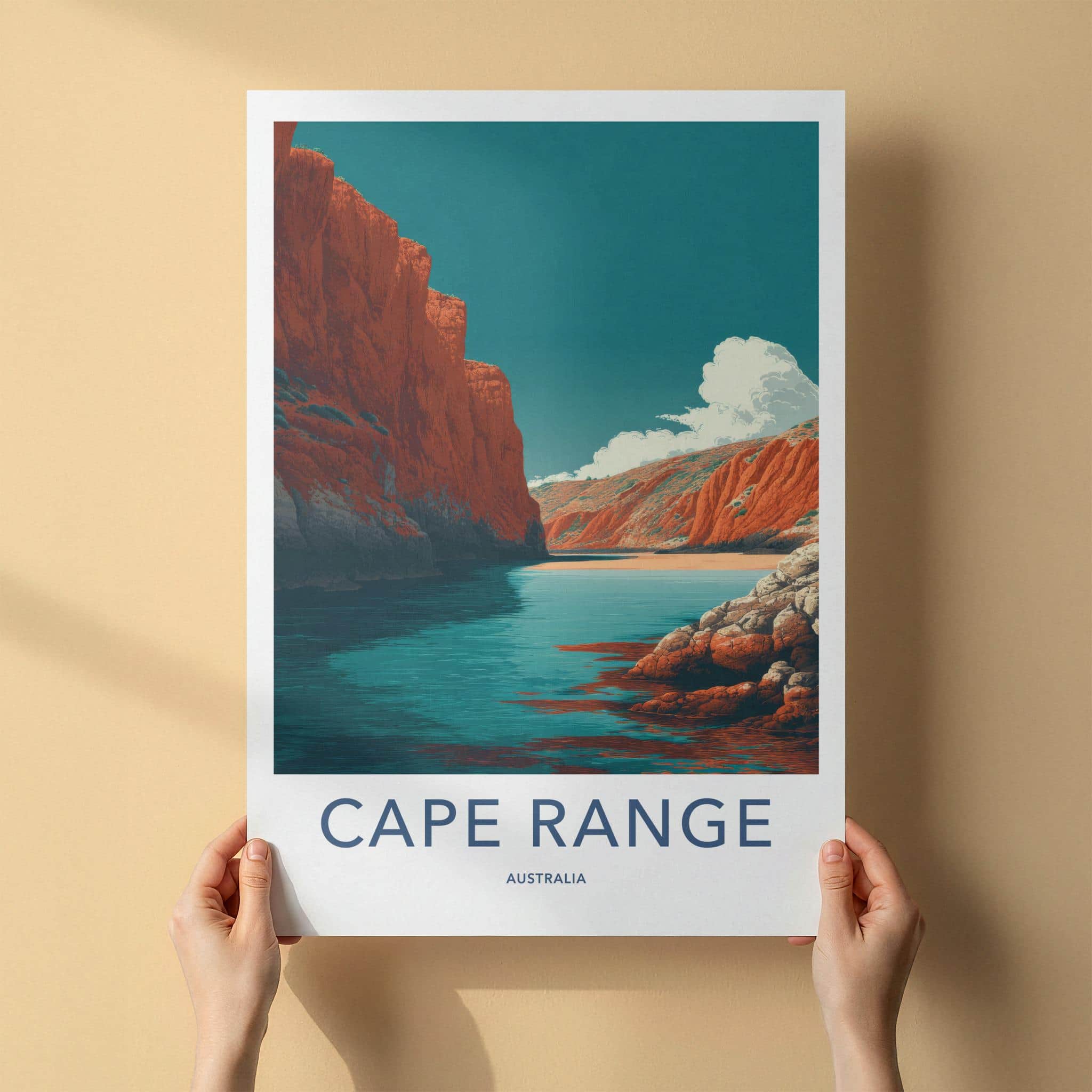Cape Range Poster - Australia Travel Print - Canyon Bay Azure Room Decor