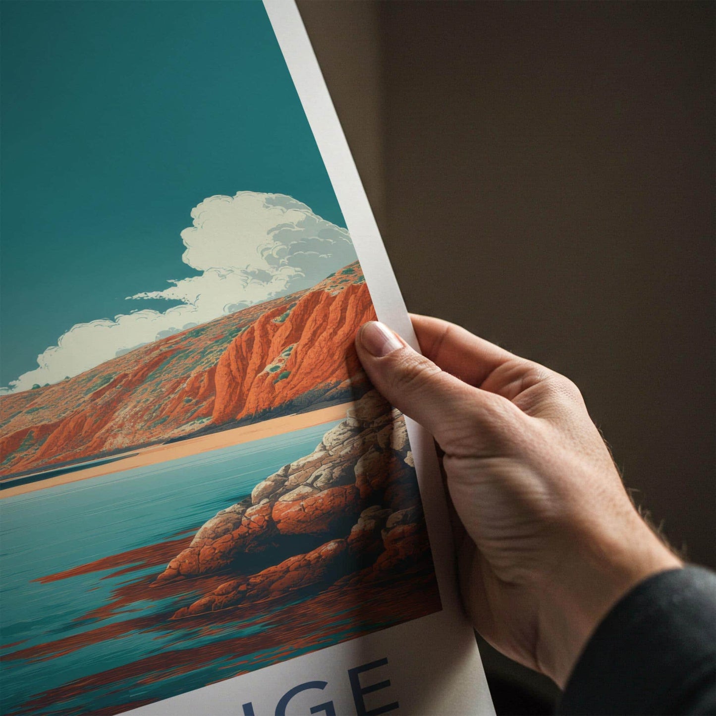 Cape Range Poster - Australia Travel Print - Canyon Bay Azure Room Decor