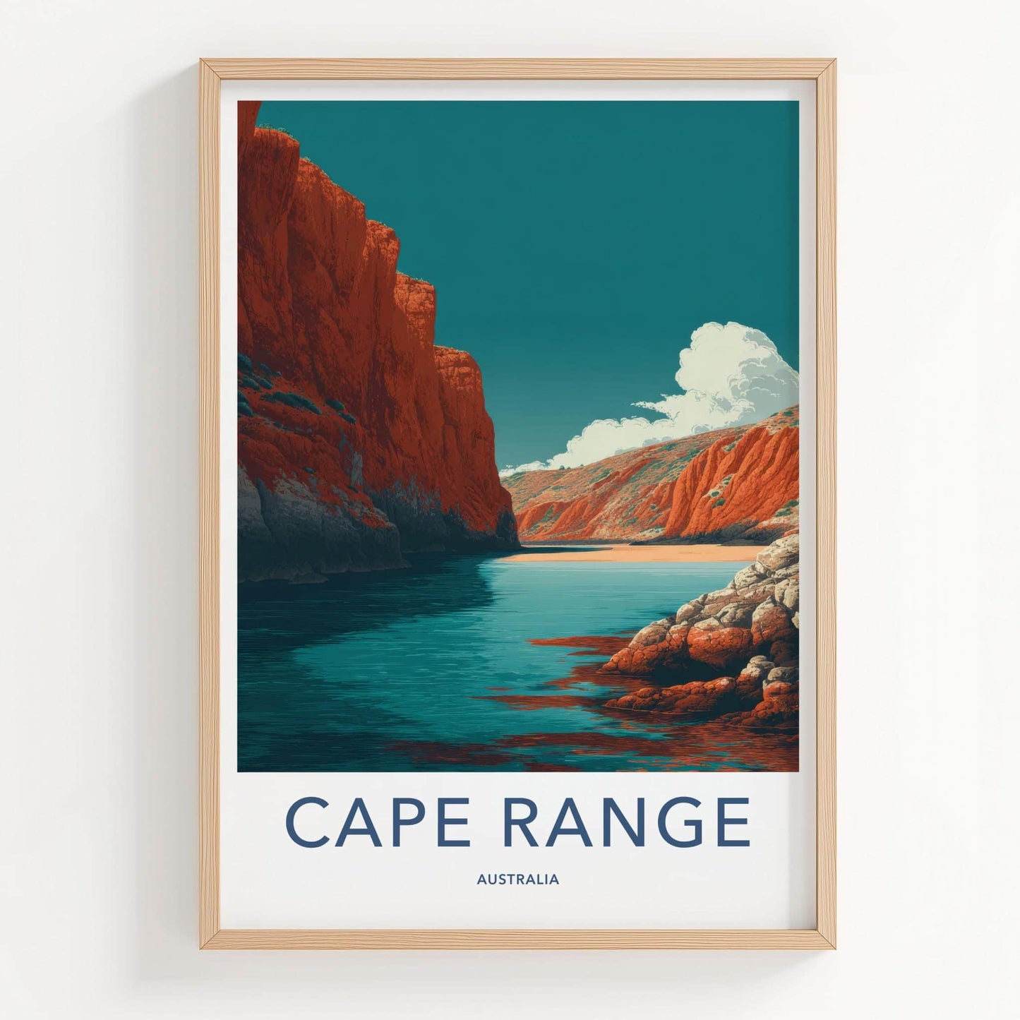 Cape Range Poster - Australia Travel Print - Canyon Bay Azure Room Decor
