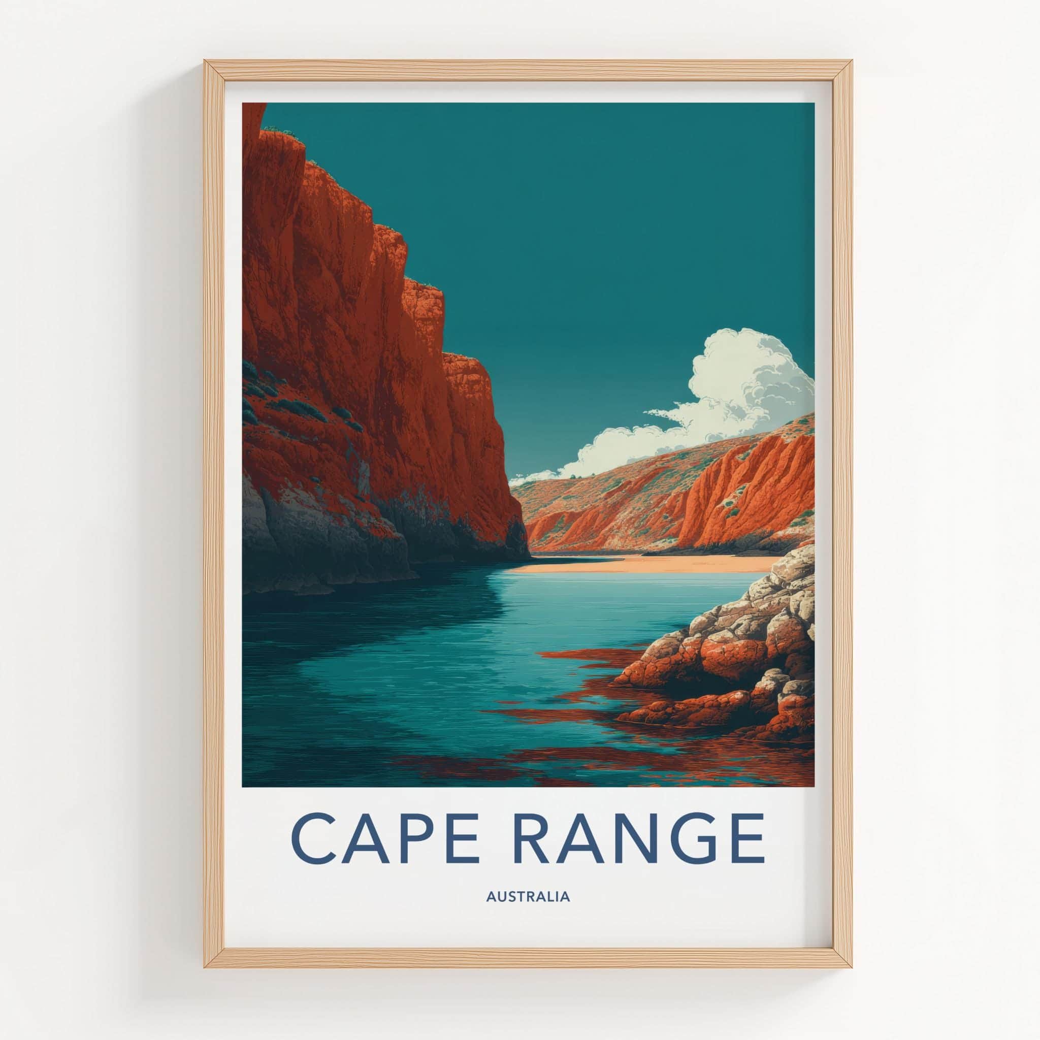 Cape Range Poster - Australia Travel Print - Canyon Bay Azure Room Decor