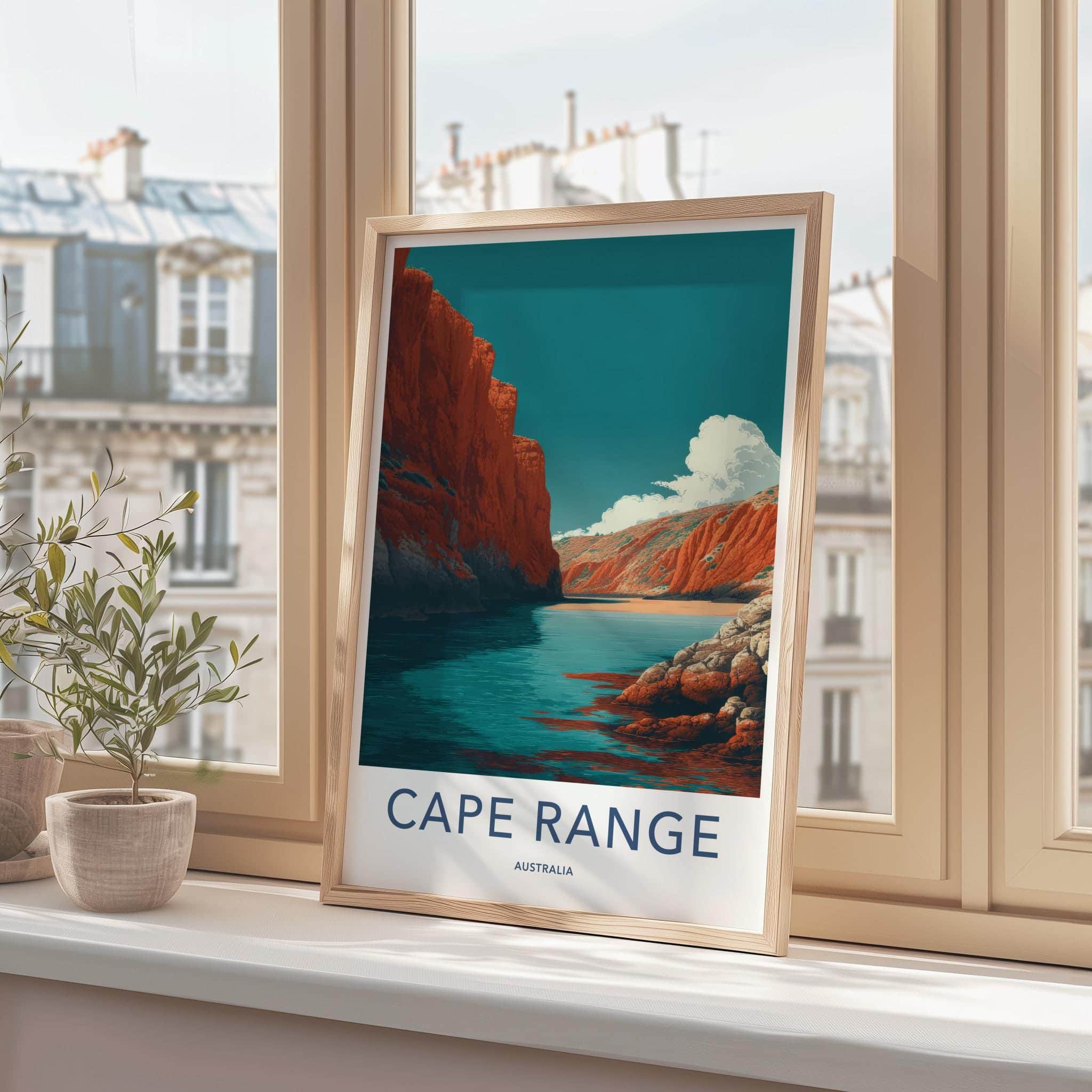 Cape Range Poster - Australia Travel Print - Canyon Bay Azure Room Decor
