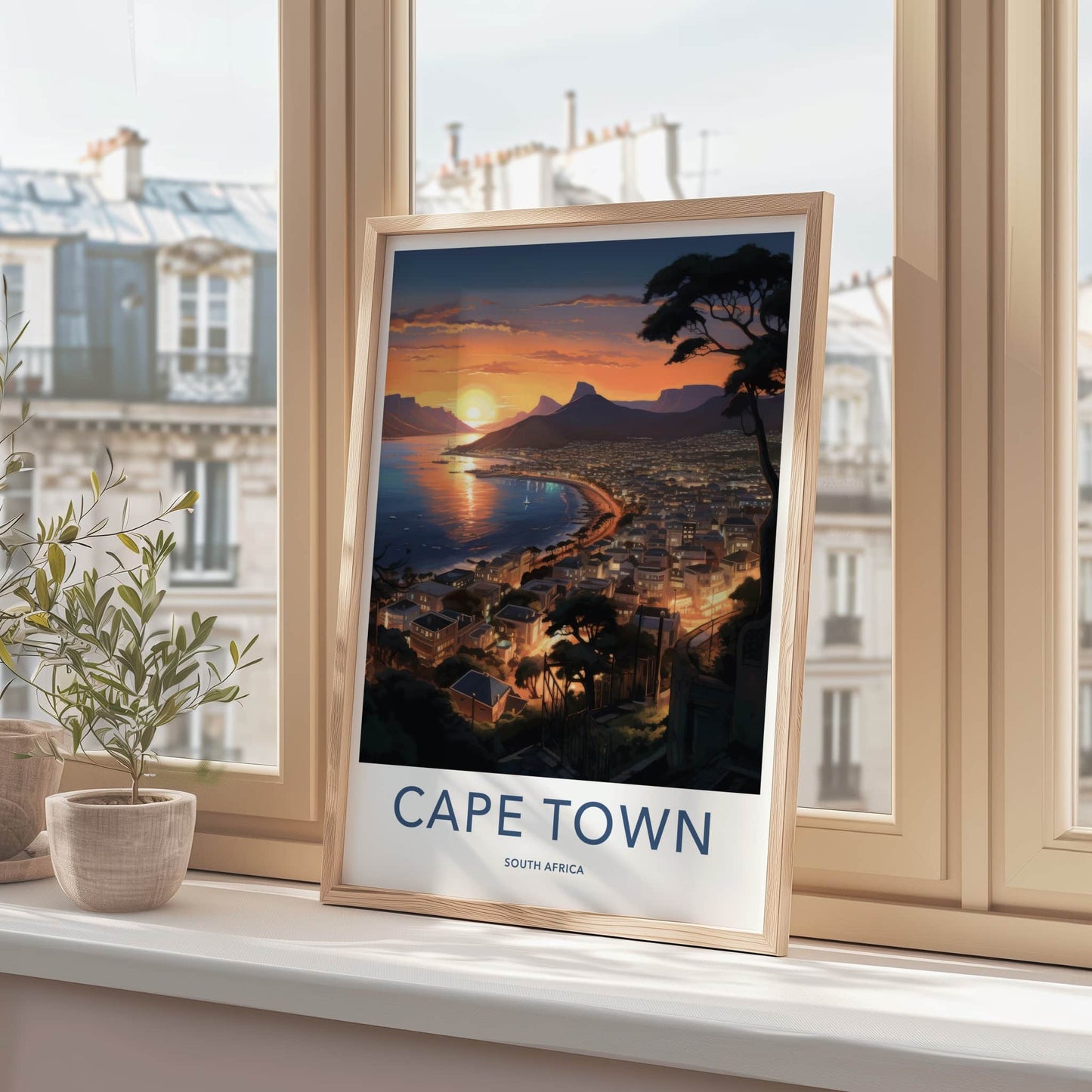 Cape Town Poster - South Africa Travel Art - Coastal City Sunset Home Decor