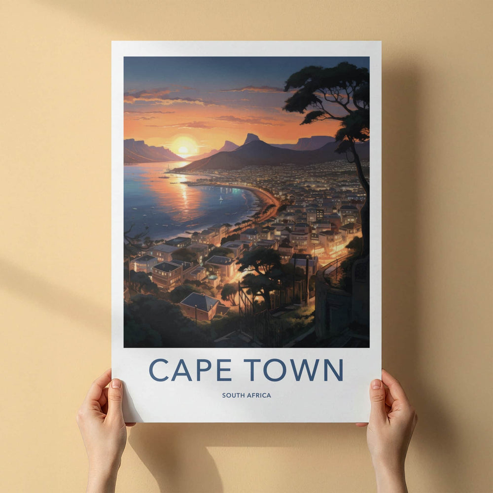 Cape Town Poster - South Africa Travel Art - Coastal City Sunset Home Decor