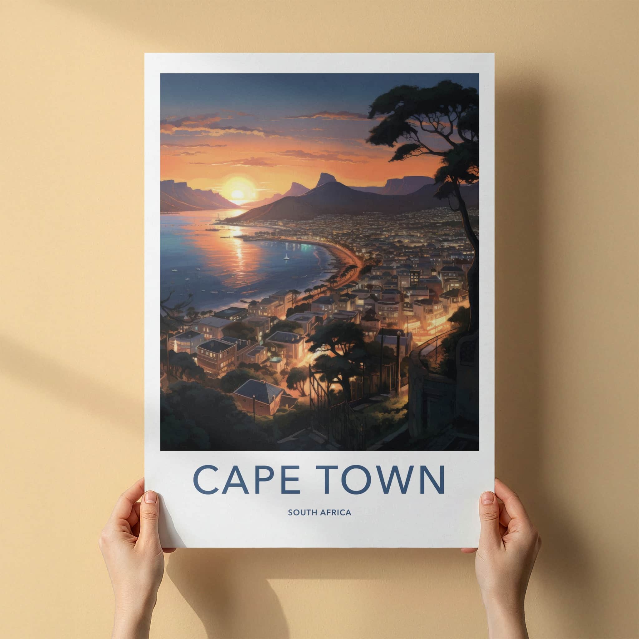 Cape Town Poster - South Africa Travel Art - Coastal City Sunset Home Decor