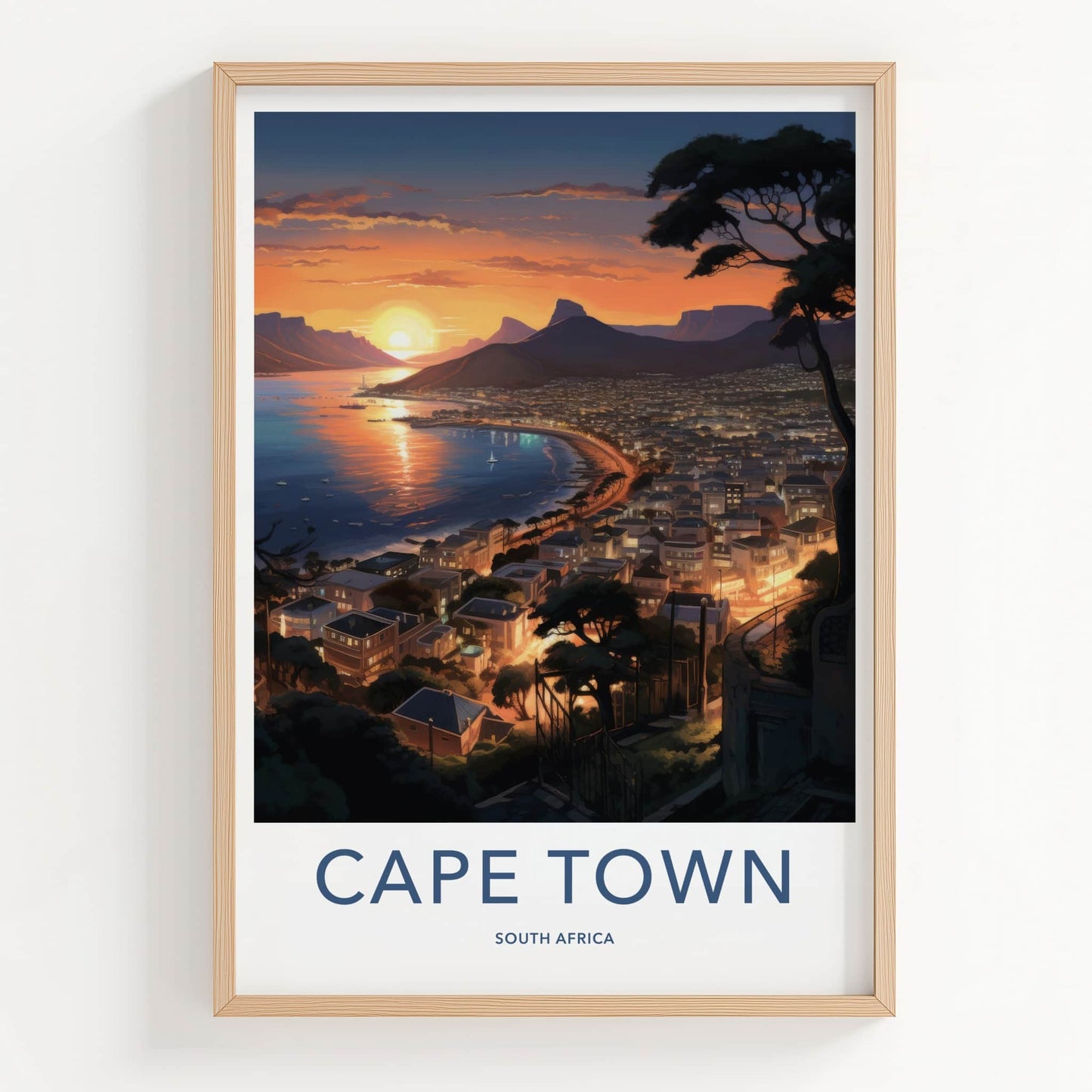 Cape Town Poster - South Africa Travel Art - Coastal City Sunset Home Decor