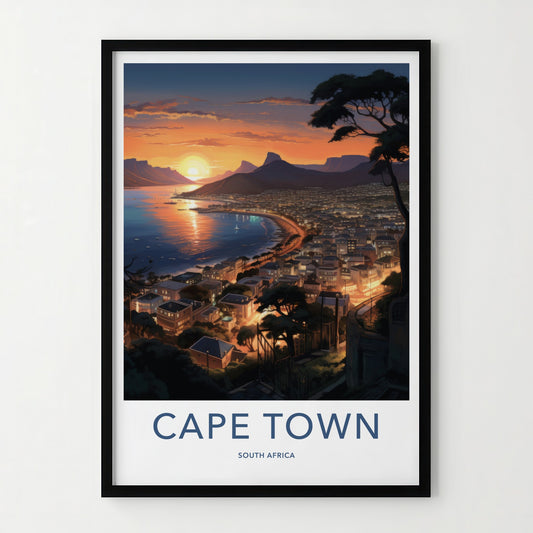 Cape Town Poster - South Africa Travel Art - Coastal City Sunset Home Decor