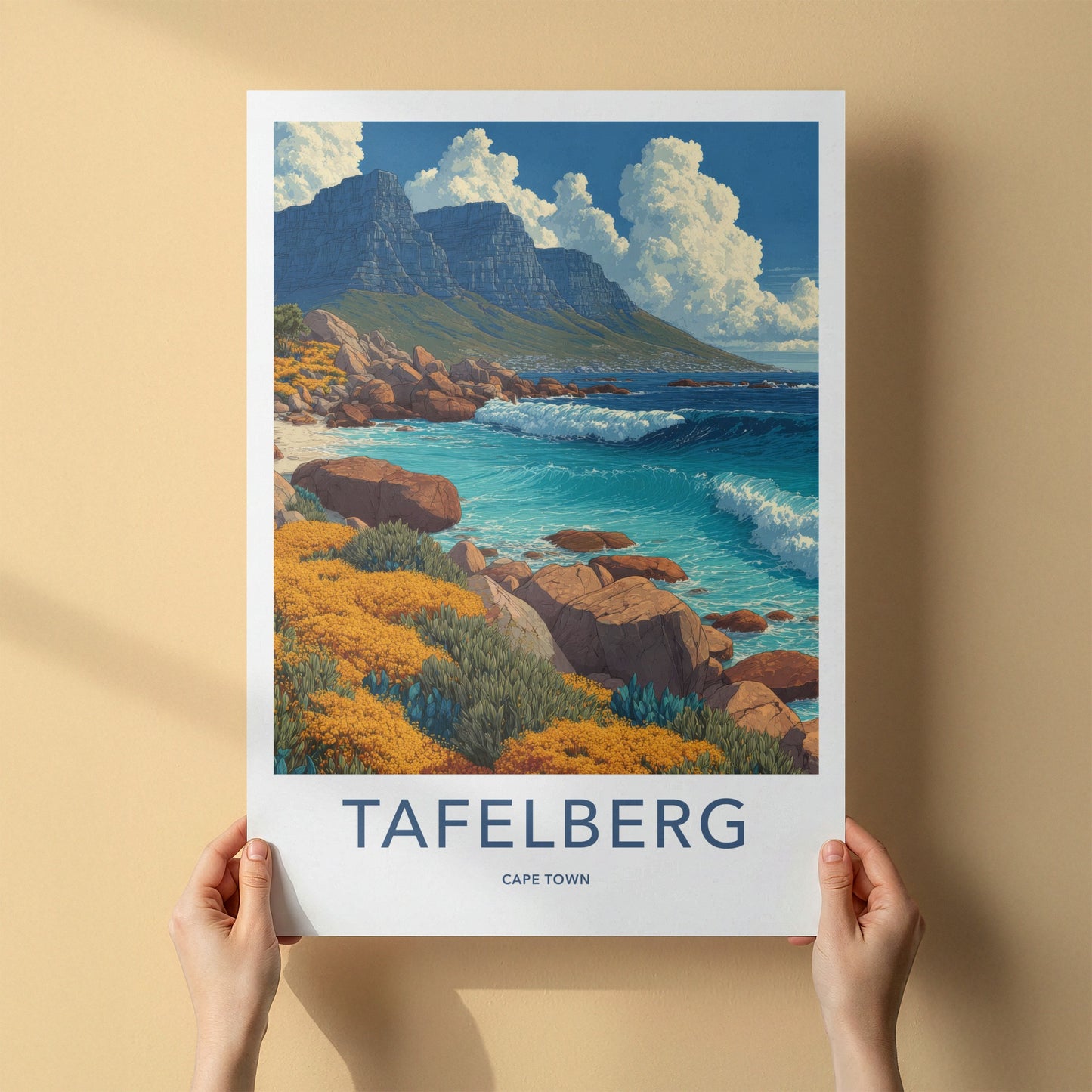 Cape Town Poster - South Africa Travel Art - Mountain Ocean Beach Home Decor