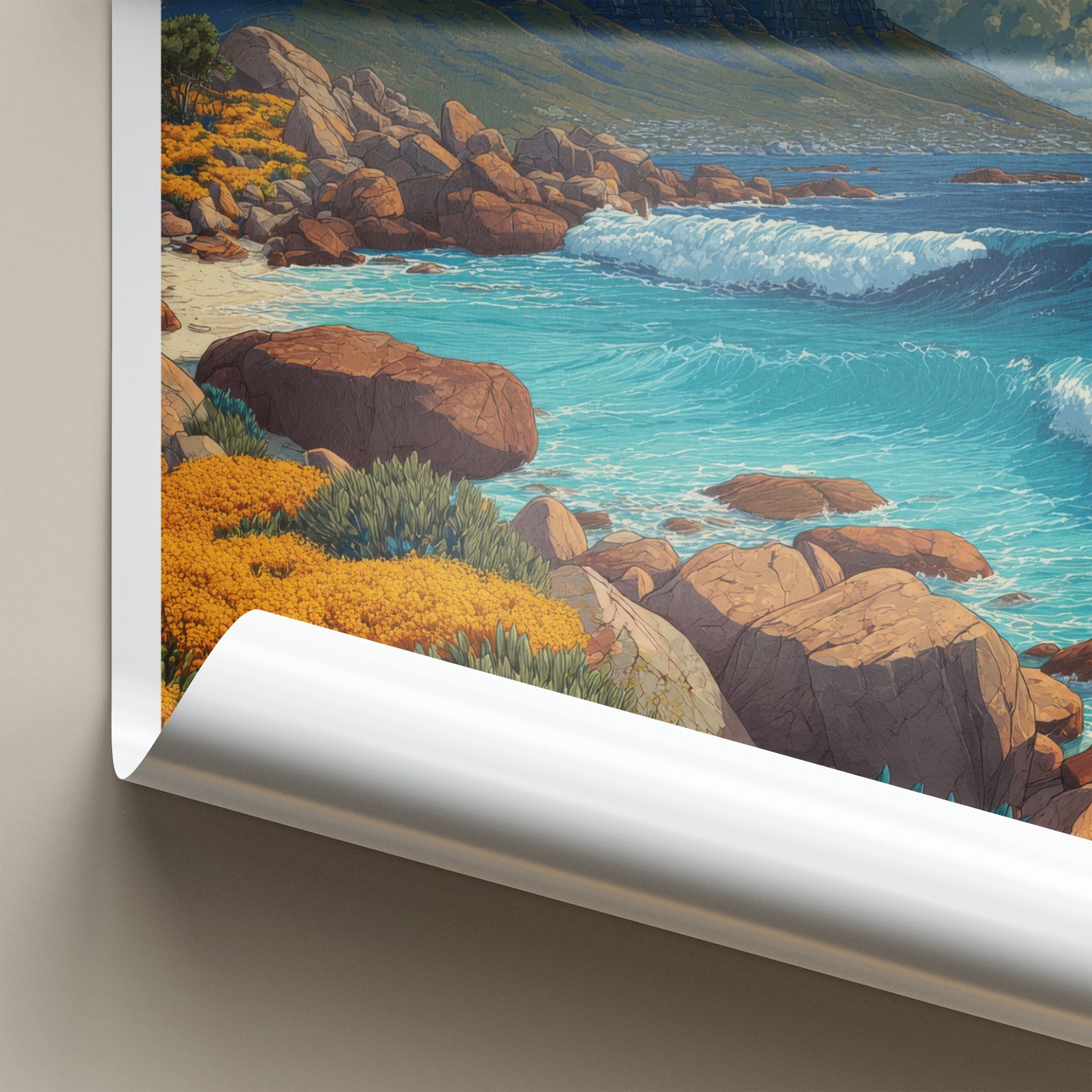 Cape Town Poster - South Africa Travel Art - Mountain Ocean Beach Home Decor