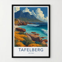 Cape Town Poster - South Africa Travel Art - Mountain Ocean Beach Home Decor