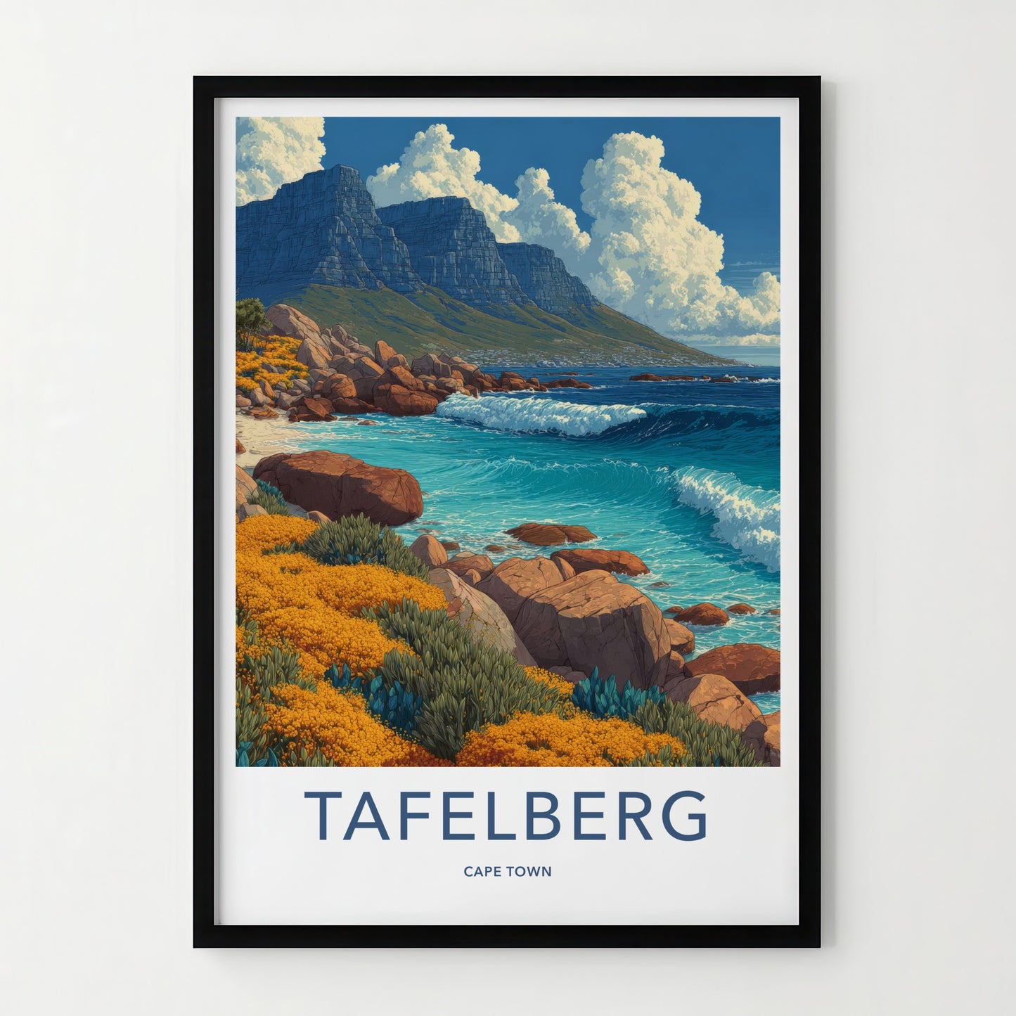 Cape Town Poster - South Africa Travel Art - Mountain Ocean Beach Home Decor