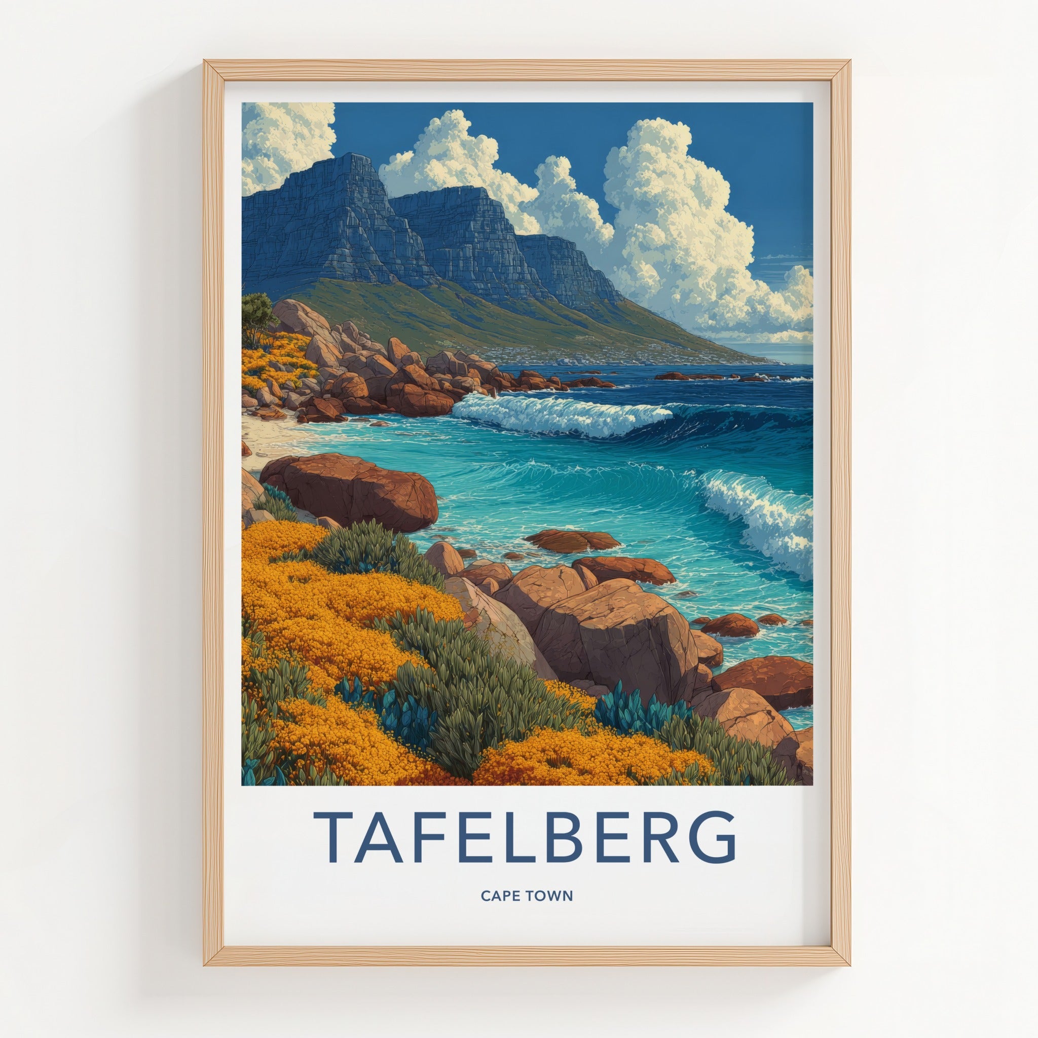Cape Town Poster - South Africa Travel Art - Mountain Ocean Beach Home Decor