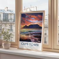 Cape Town Poster - South Africa Travel Art - Sunset Mountain Waves Home Decor