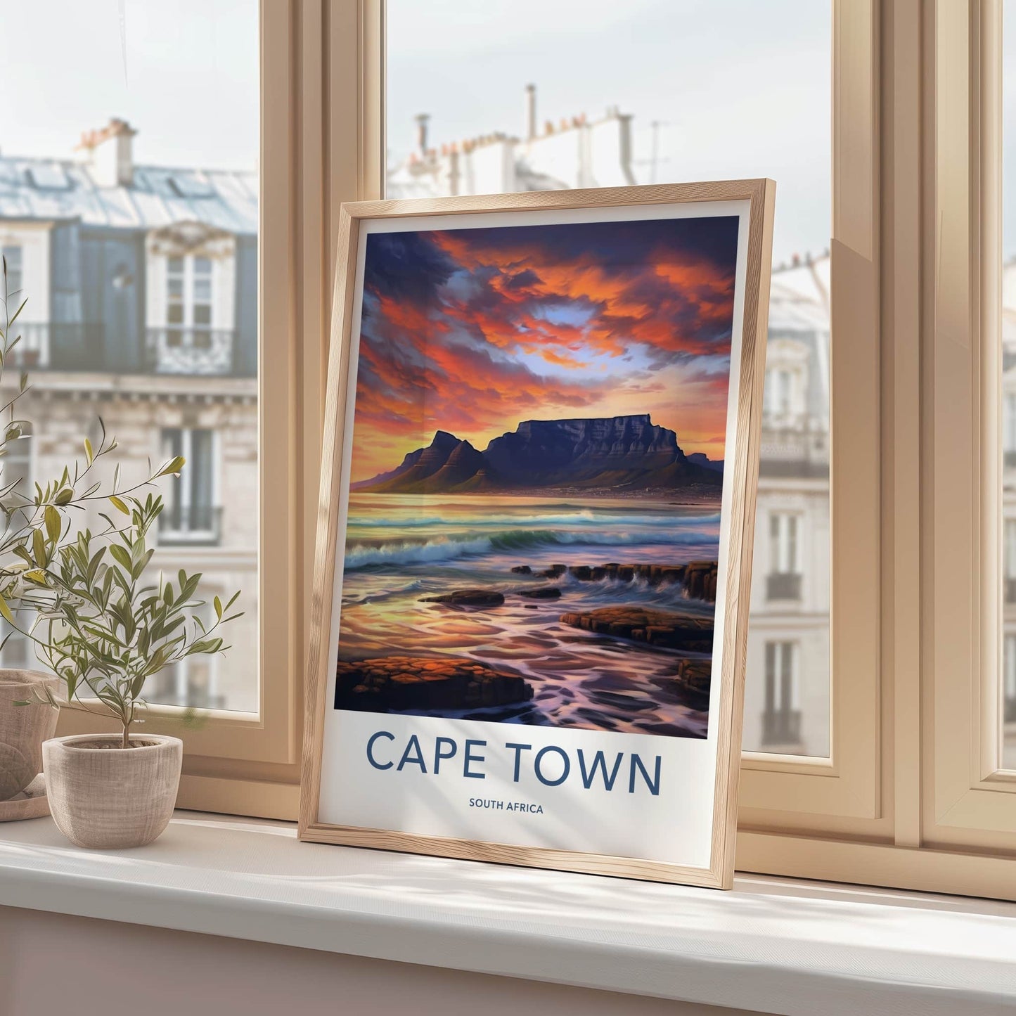 Cape Town Poster - South Africa Travel Art - Sunset Mountain Waves Home Decor