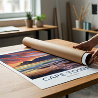Cape Town Poster - South Africa Travel Art - Sunset Mountain Waves Home Decor