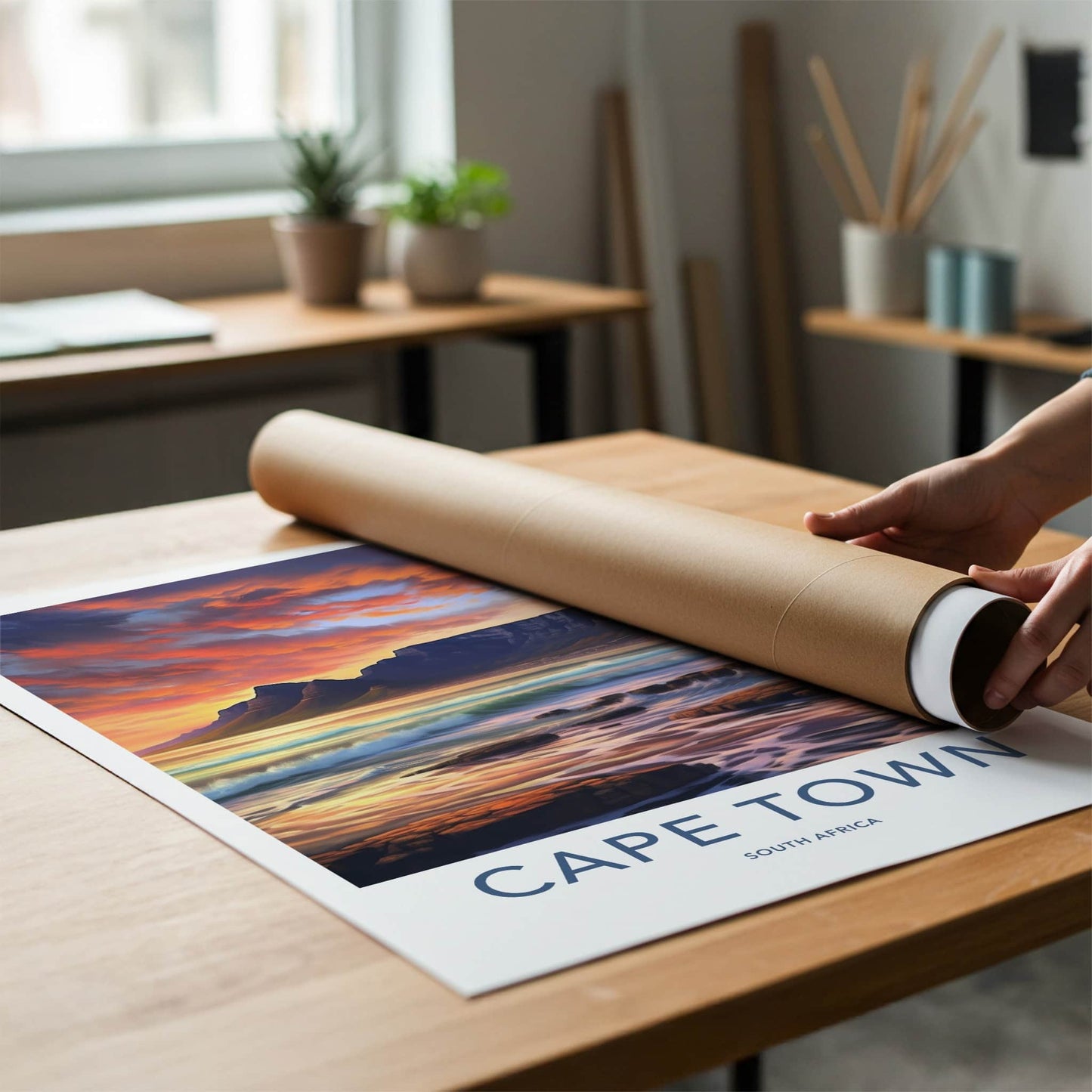 Cape Town Poster - South Africa Travel Art - Sunset Mountain Waves Home Decor