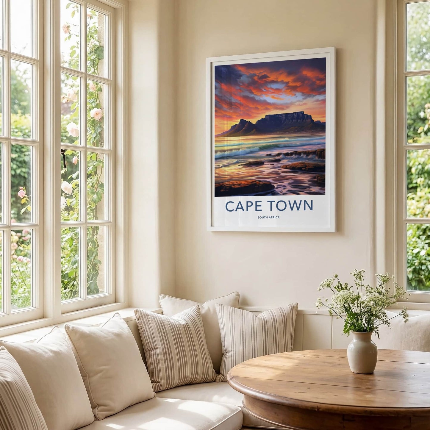 Cape Town Poster - South Africa Travel Art - Sunset Mountain Waves Home Decor