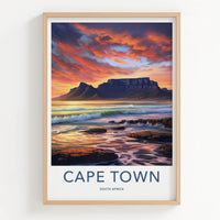 Cape Town Poster - South Africa Travel Art - Sunset Mountain Waves Home Decor
