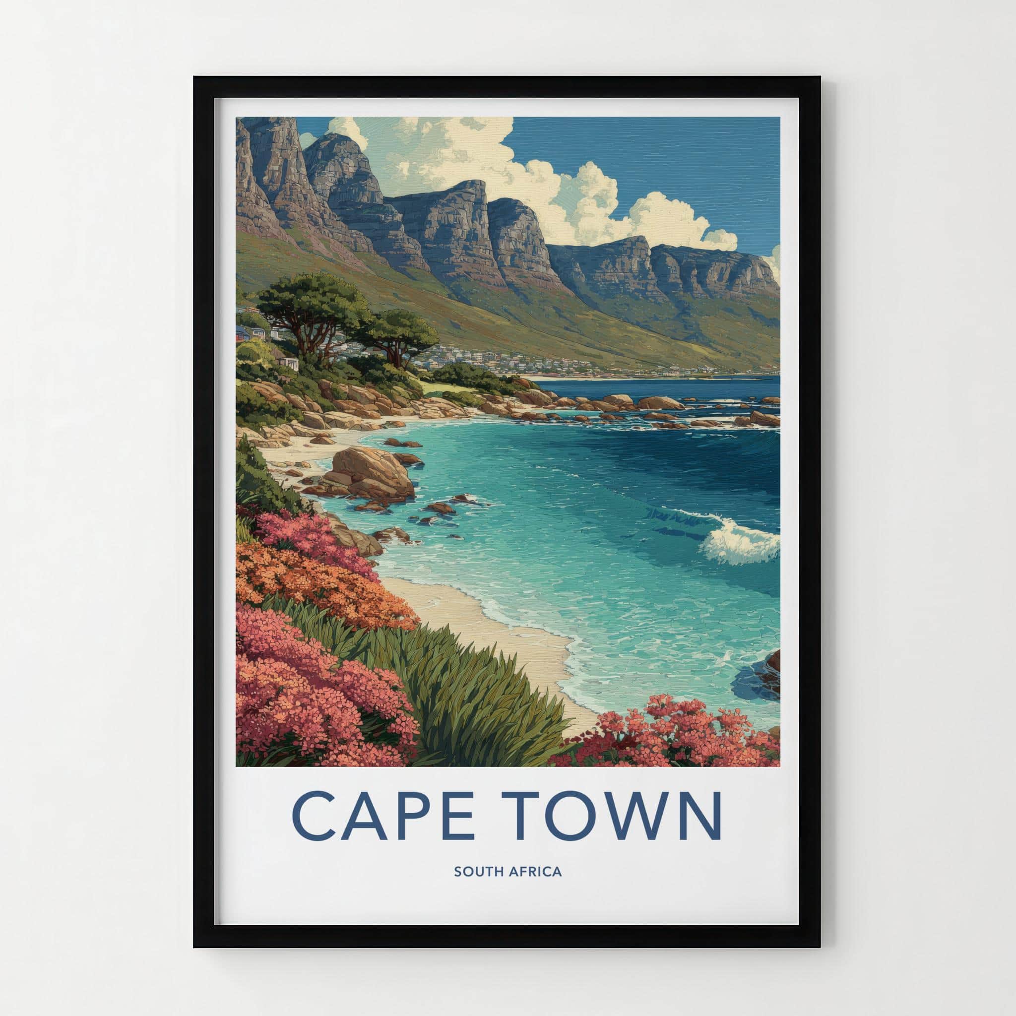 Cape Town Poster - South Africa Travel Art - Vibrant Beach Scene Wall Decor