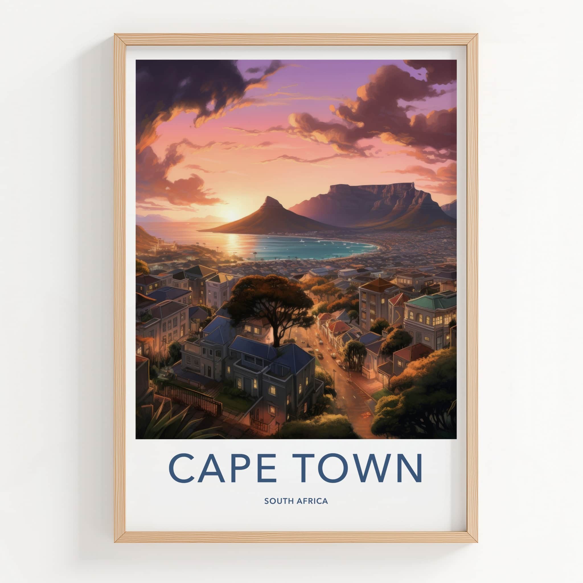 Cape Town Poster - South Africa Travel Art - Vibrant City Sunset Home Decor