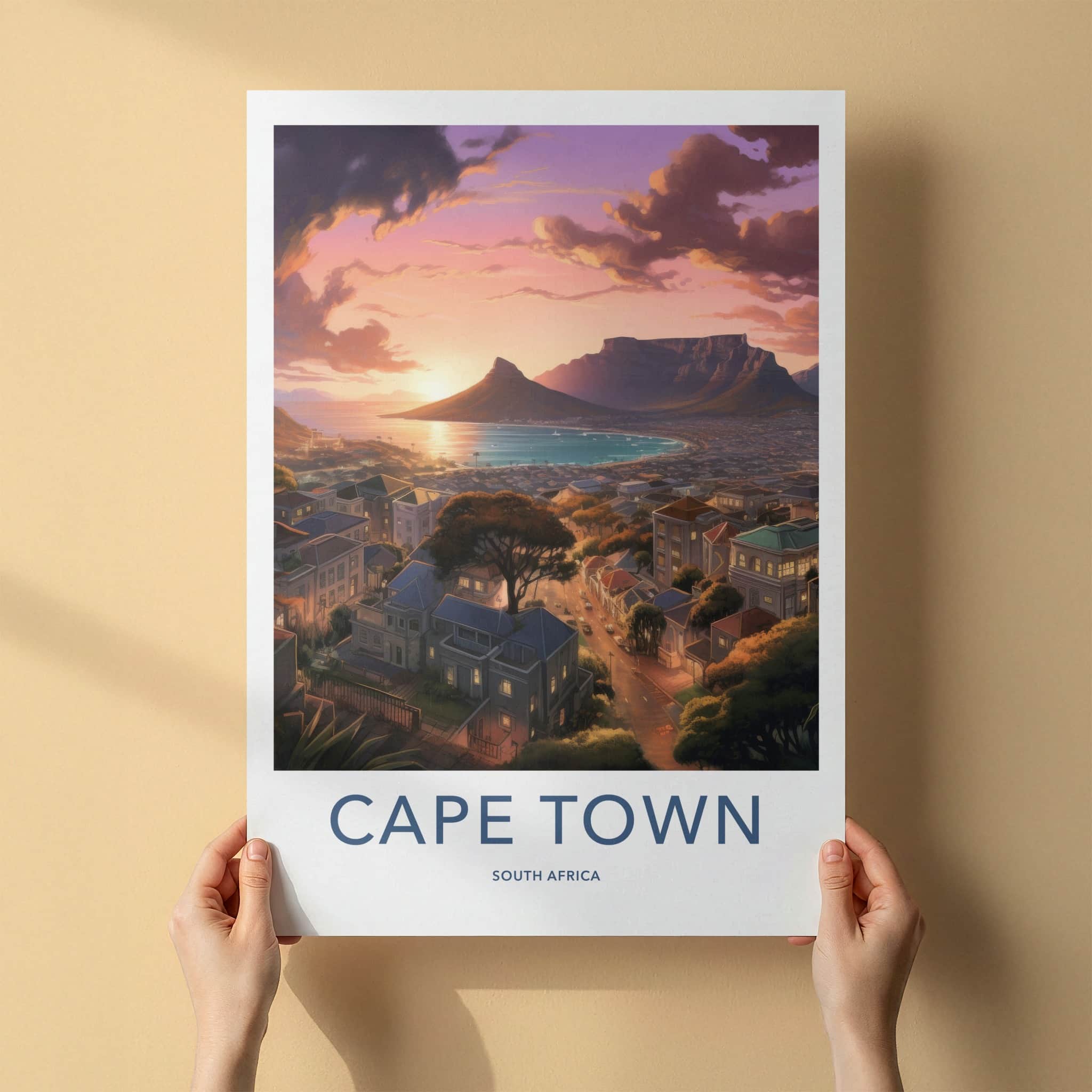 Cape Town Poster - South Africa Travel Art - Vibrant City Sunset Home Decor