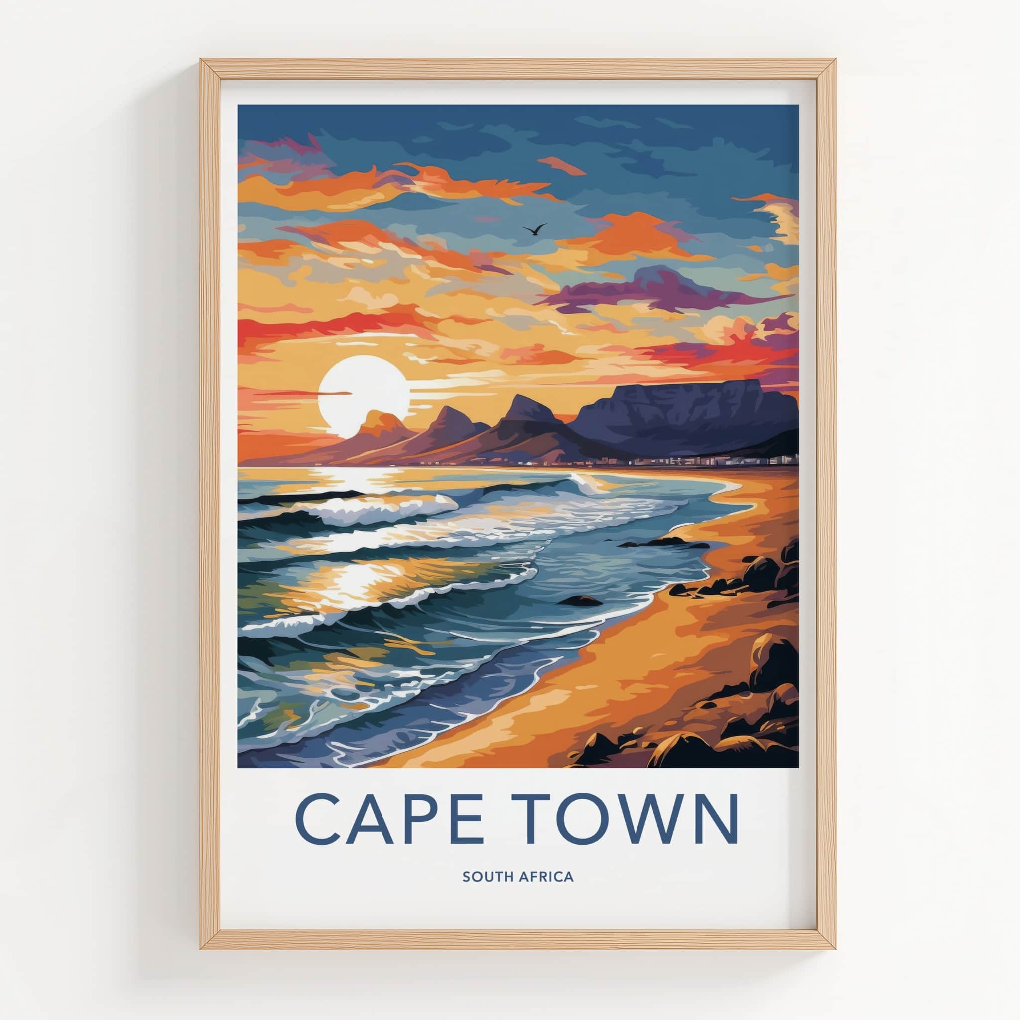 Cape Town Poster - South Africa Travel Art - Vibrant Ocean Sunset Home Decor