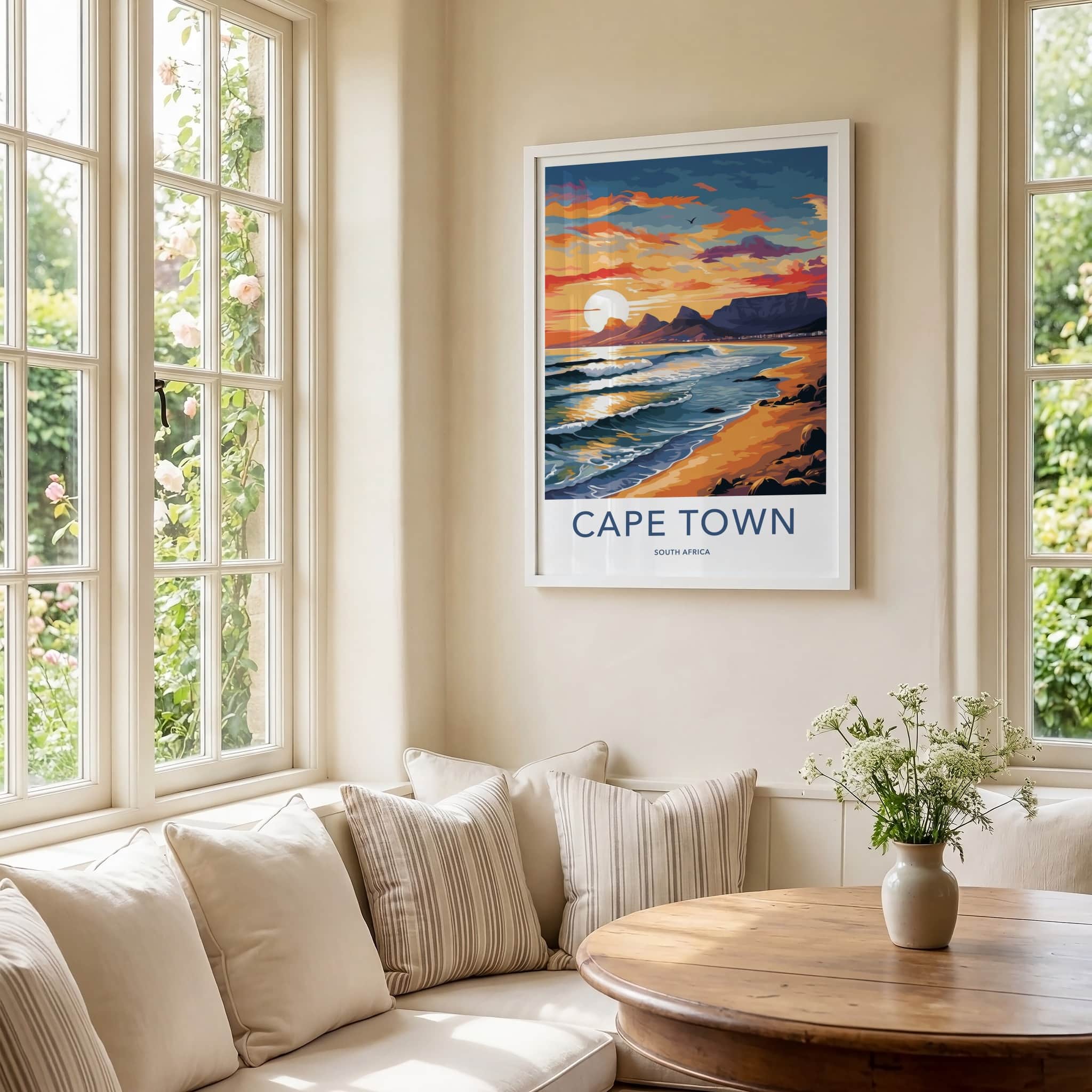 Cape Town Poster - South Africa Travel Art - Vibrant Ocean Sunset Home Decor
