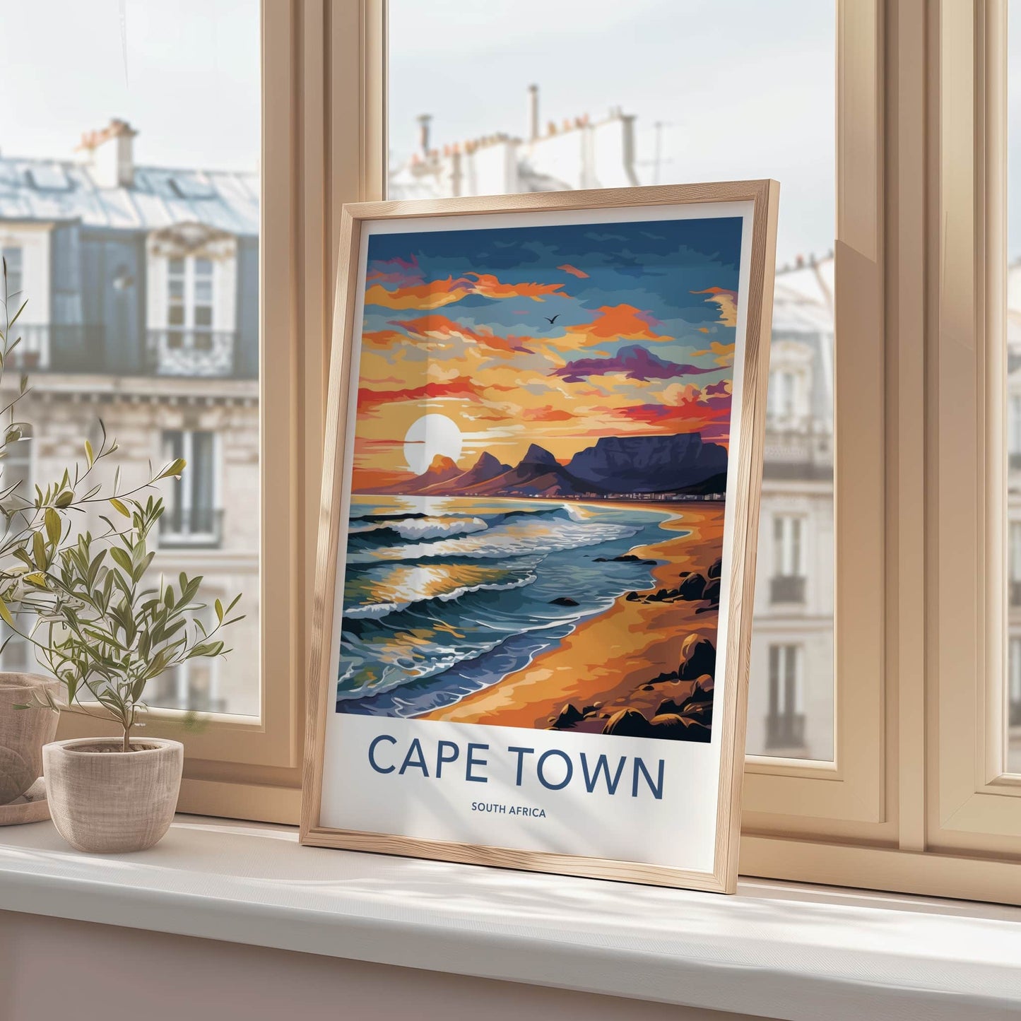 Cape Town Poster - South Africa Travel Art - Vibrant Ocean Sunset Home Decor