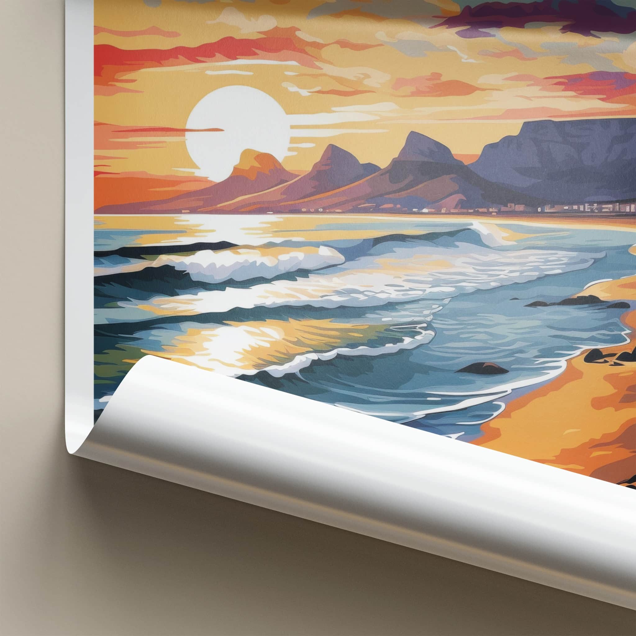 Cape Town Poster - South Africa Travel Art - Vibrant Ocean Sunset Home Decor