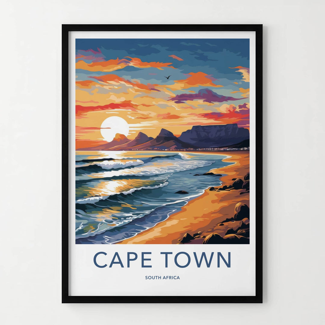 Cape Town Poster - South Africa Travel Art - Vibrant Ocean Sunset Home Decor