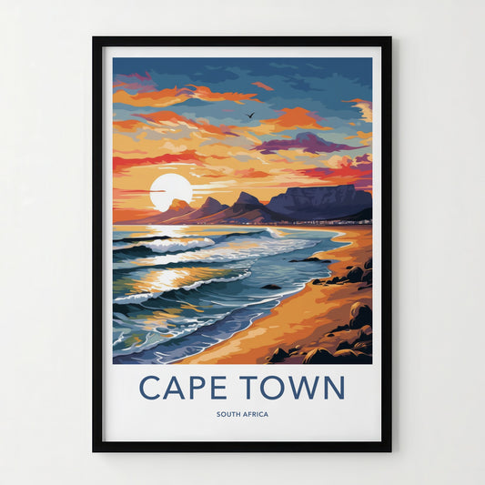 Cape Town Poster - South Africa Travel Art - Vibrant Ocean Sunset Home Decor