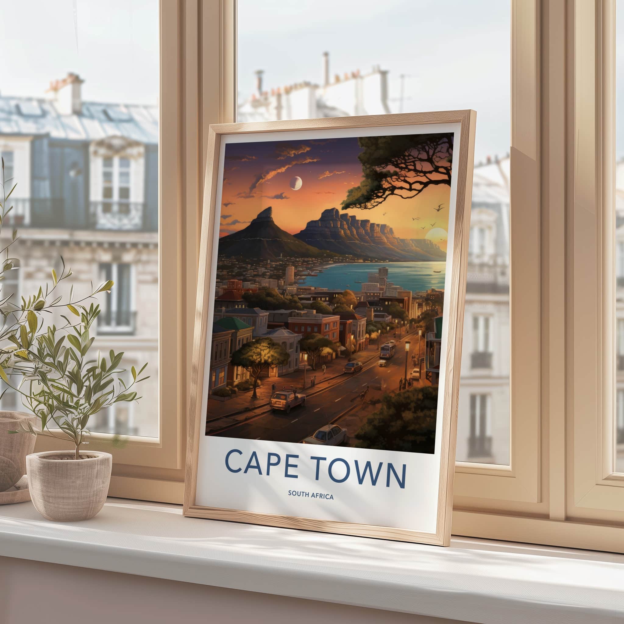 Cape Town Poster - South Africa Travel Print - City Bay Sunset Home Decor