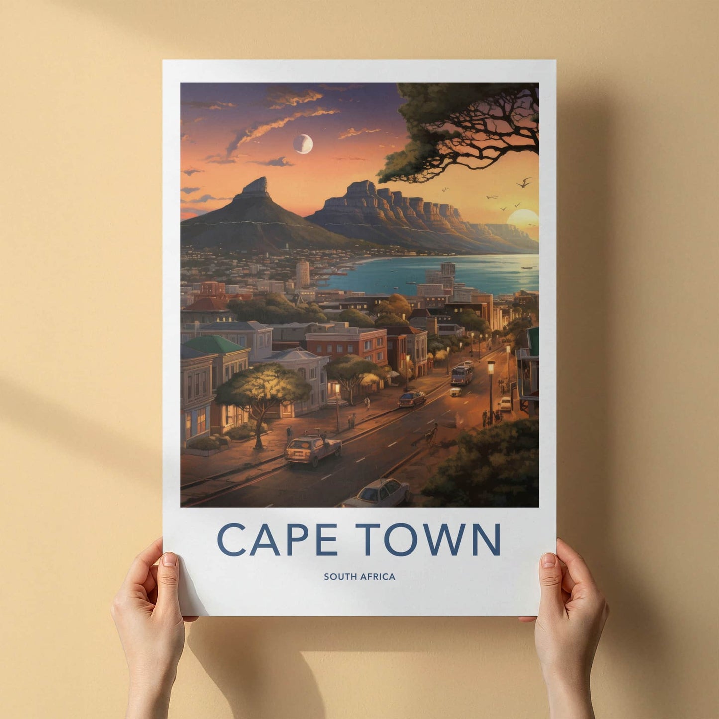 Cape Town Poster - South Africa Travel Print - City Bay Sunset Home Decor