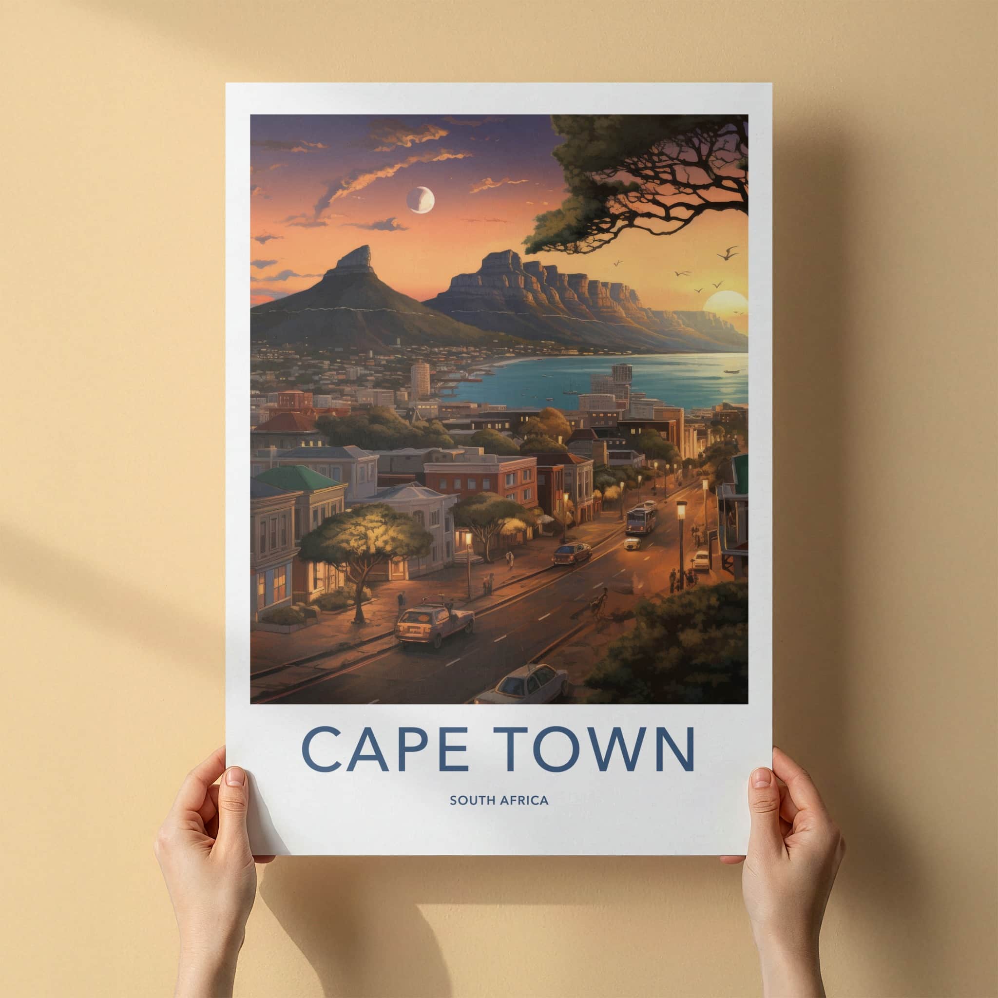 Cape Town Poster - South Africa Travel Print - City Bay Sunset Home Decor