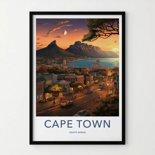 Cape Town Poster - South Africa Travel Print - City Bay Sunset Home Decor