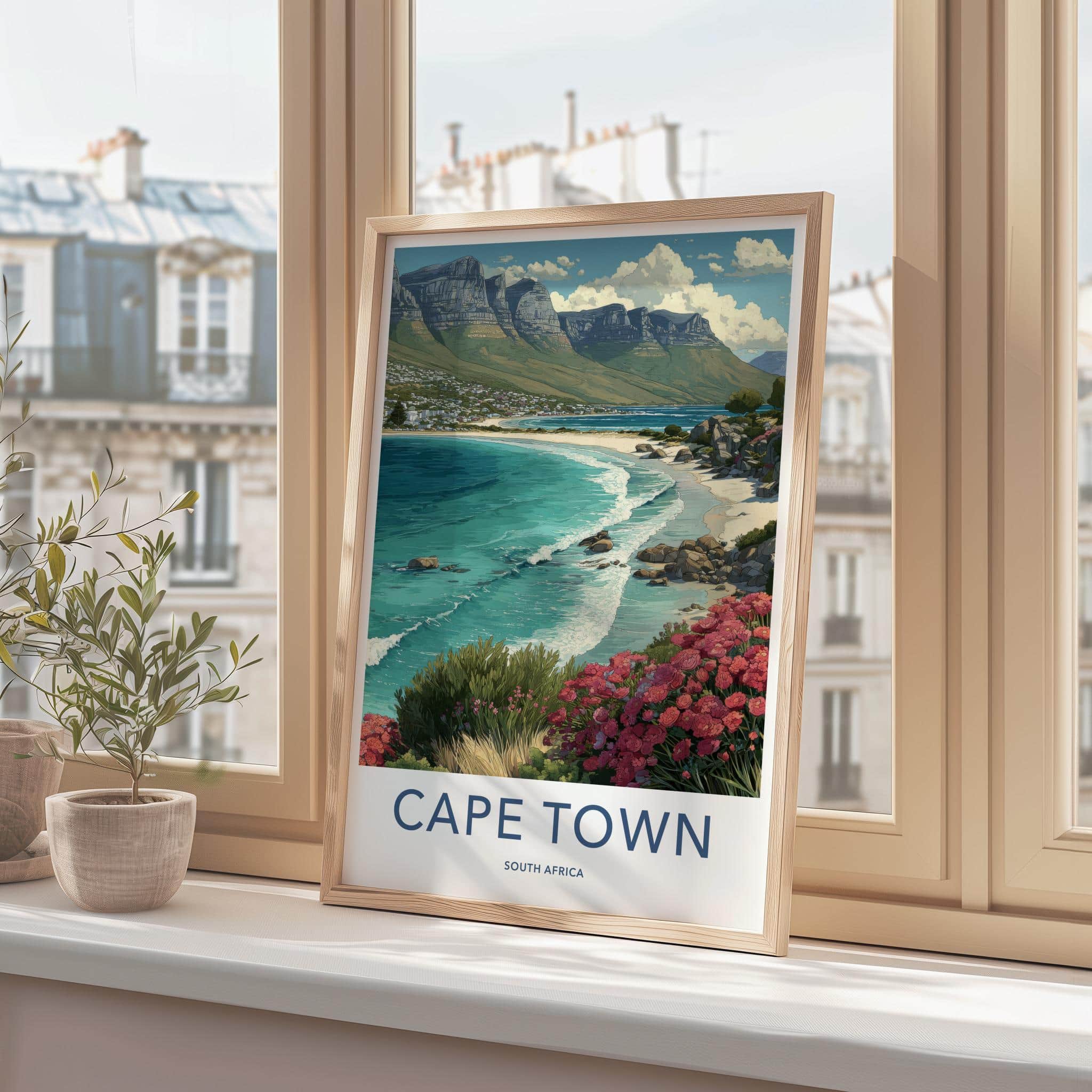 Cape Town Poster - South Africa Travel Print - Vibrant Floral Coast Wall Decor