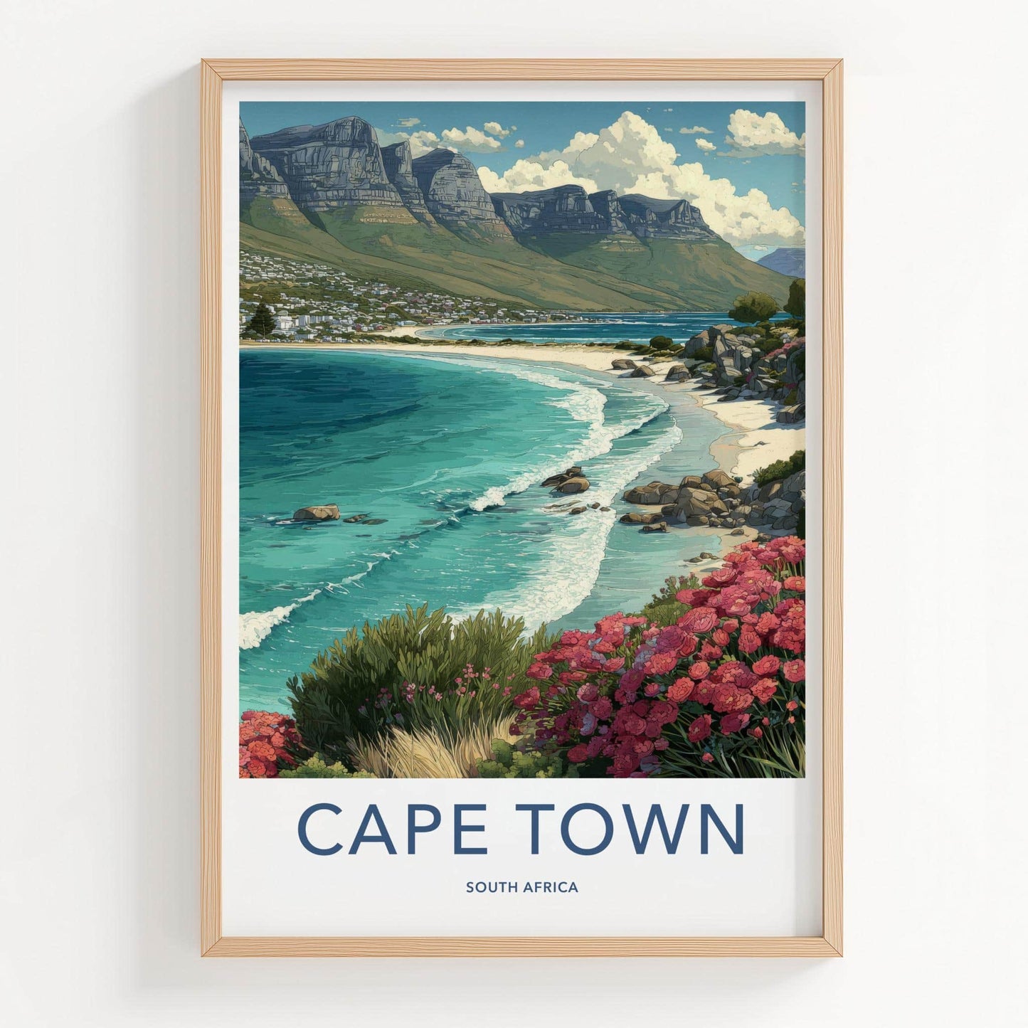 Cape Town Poster - South Africa Travel Print - Vibrant Floral Coast Wall Decor