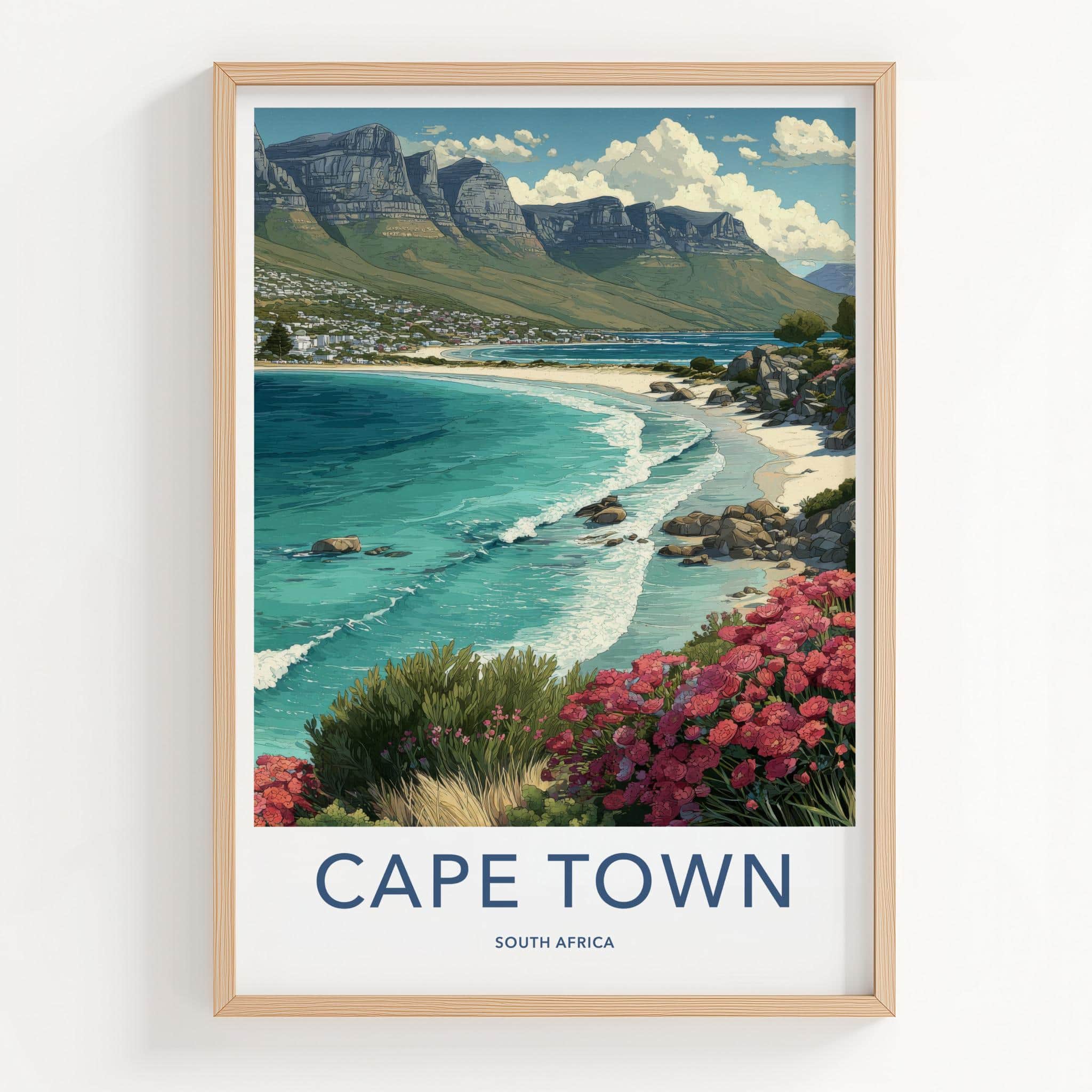 Cape Town Poster - South Africa Travel Print - Vibrant Floral Coast Wall Decor