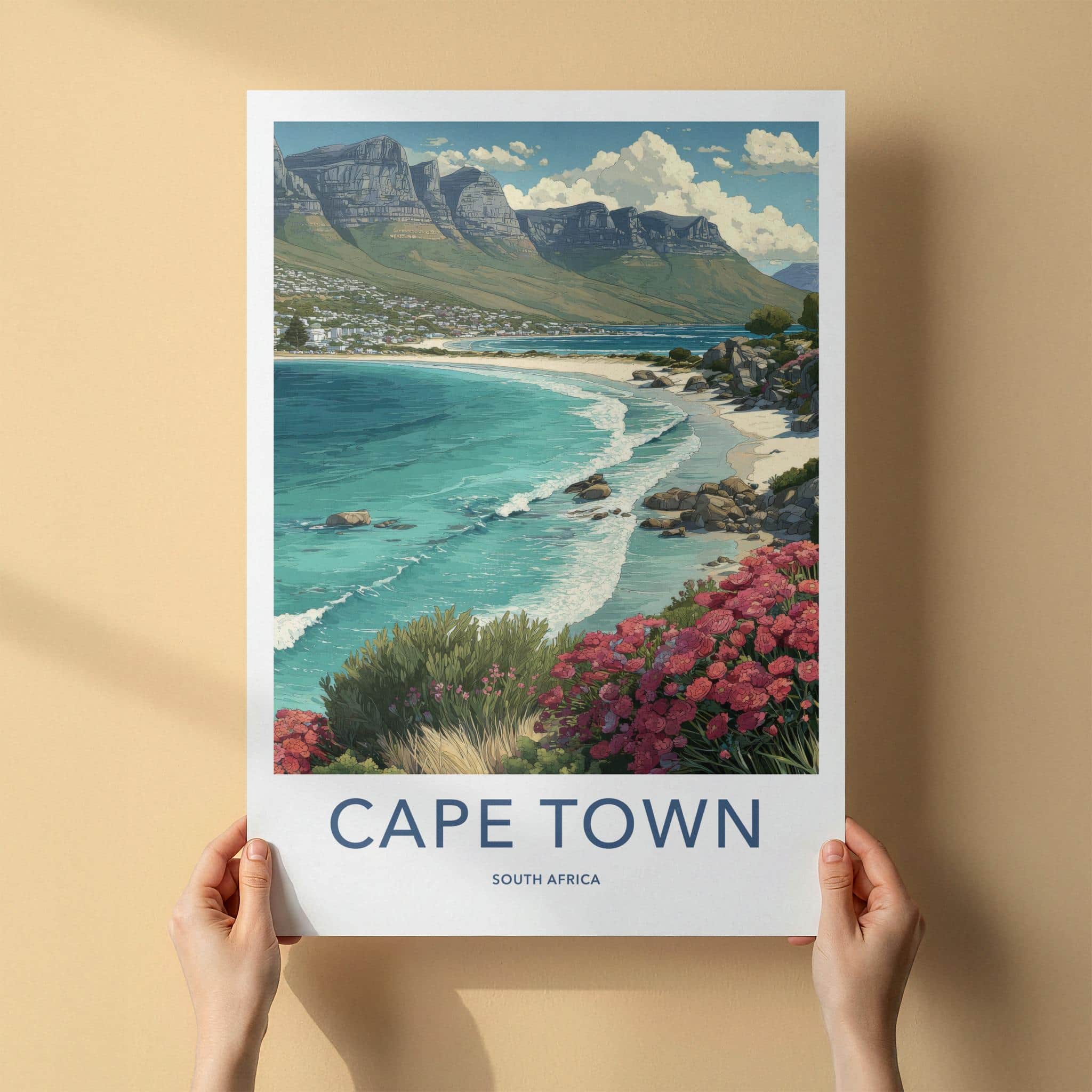Cape Town Poster - South Africa Travel Print - Vibrant Floral Coast Wall Decor