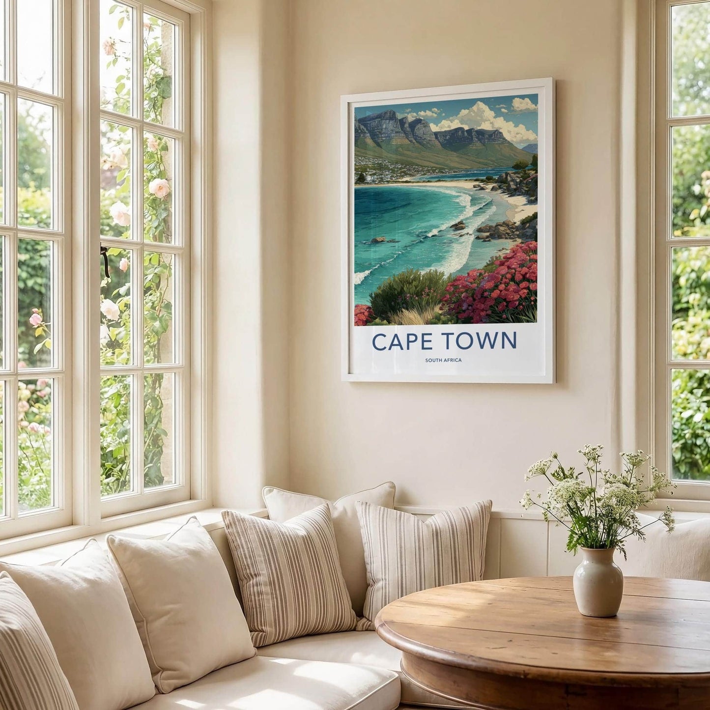 Cape Town Poster - South Africa Travel Print - Vibrant Floral Coast Wall Decor
