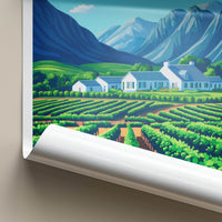 Cape Winelands Poster - South Africa Art Print - Vineyard Mountain Estate Gift