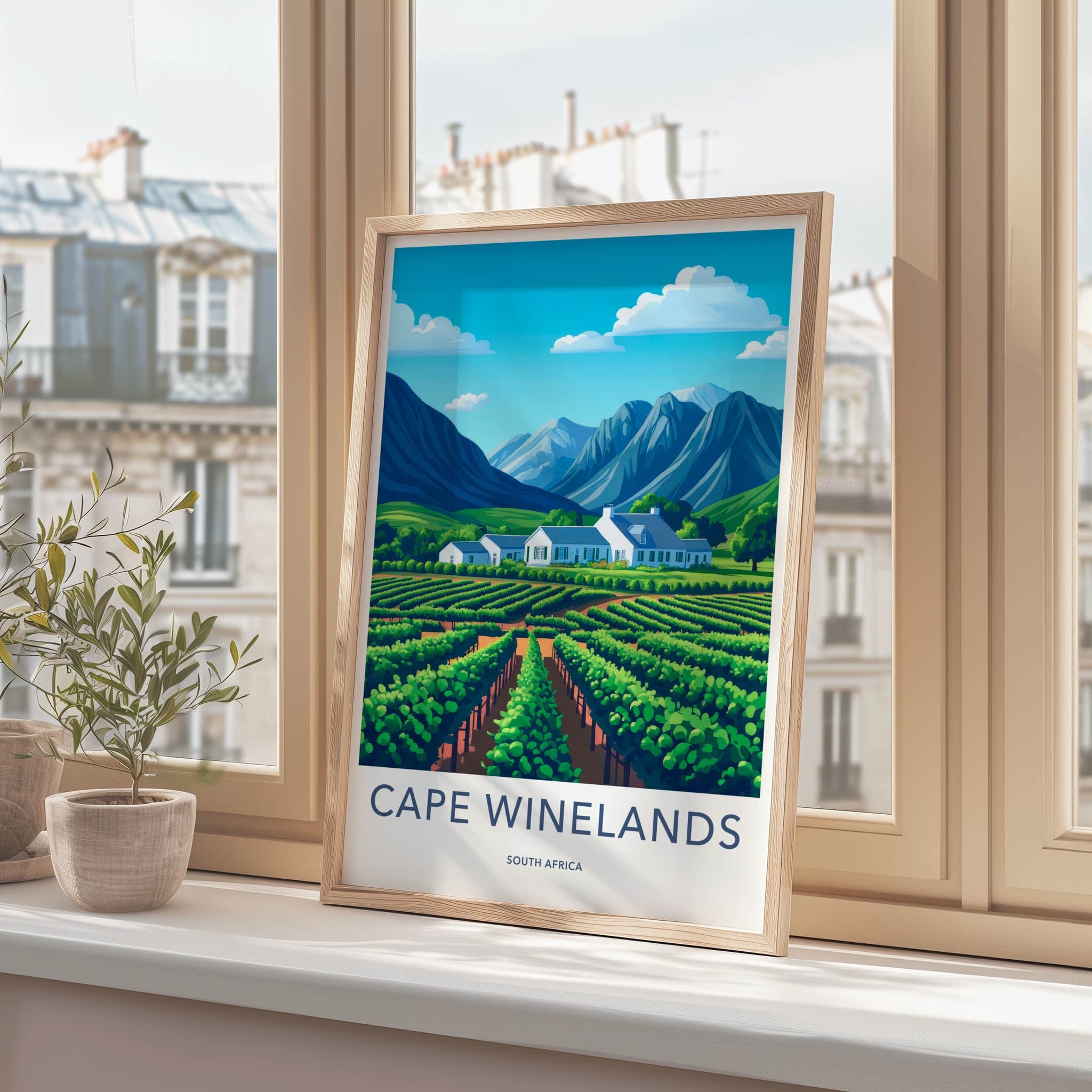 Cape Winelands Poster - South Africa Art Print - Vineyard Mountain Estate Gift