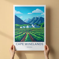 Cape Winelands Poster - South Africa Art Print - Vineyard Mountain Estate Gift