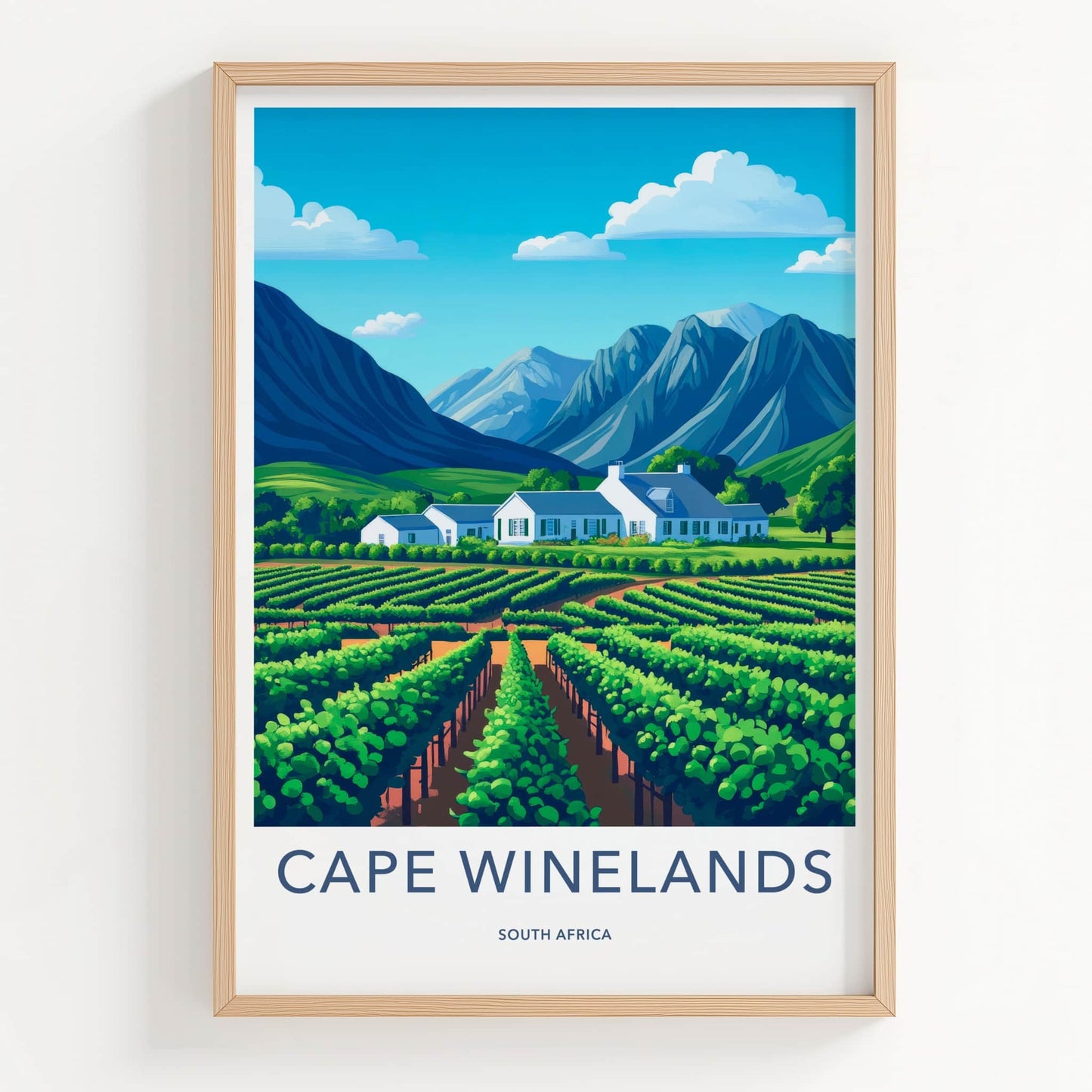 Cape Winelands Poster - South Africa Art Print - Vineyard Mountain Estate Gift