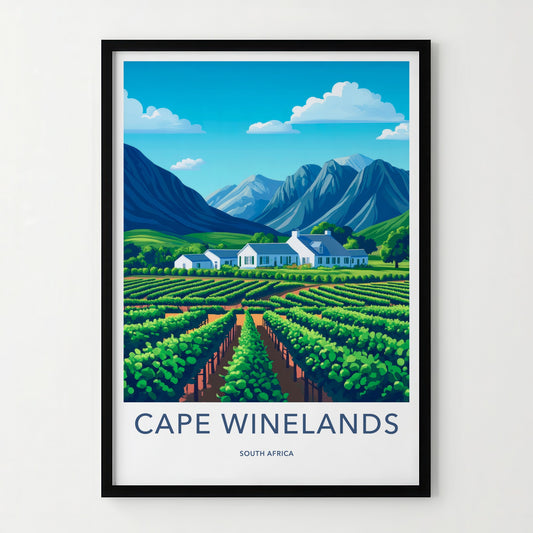 Cape Winelands Poster - South Africa Art Print - Vineyard Mountain Estate Gift