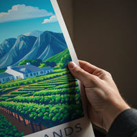 Cape Winelands Poster - South Africa Art Print - Vineyard Mountain Estate Gift